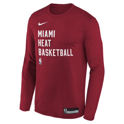 Nike Miami HEAT 2023-24 On-Court Red Practice Long Sleeve Youth Tee