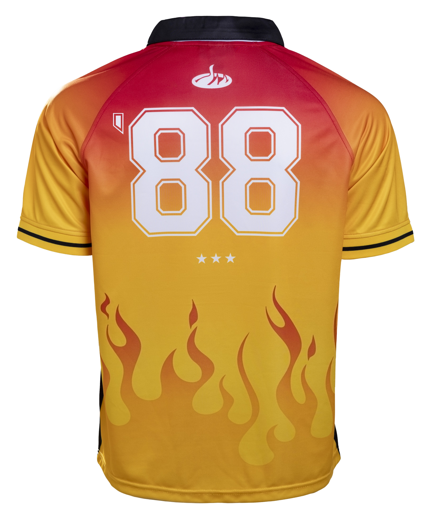The Court Culture X The Wild Collective HEAT Soccer Jersey by Court Culture features a red-to-yellow gradient, white 88, logo above and three stars below, plus bold yellow flames—a Miami HEAT limited edition collector’s item.