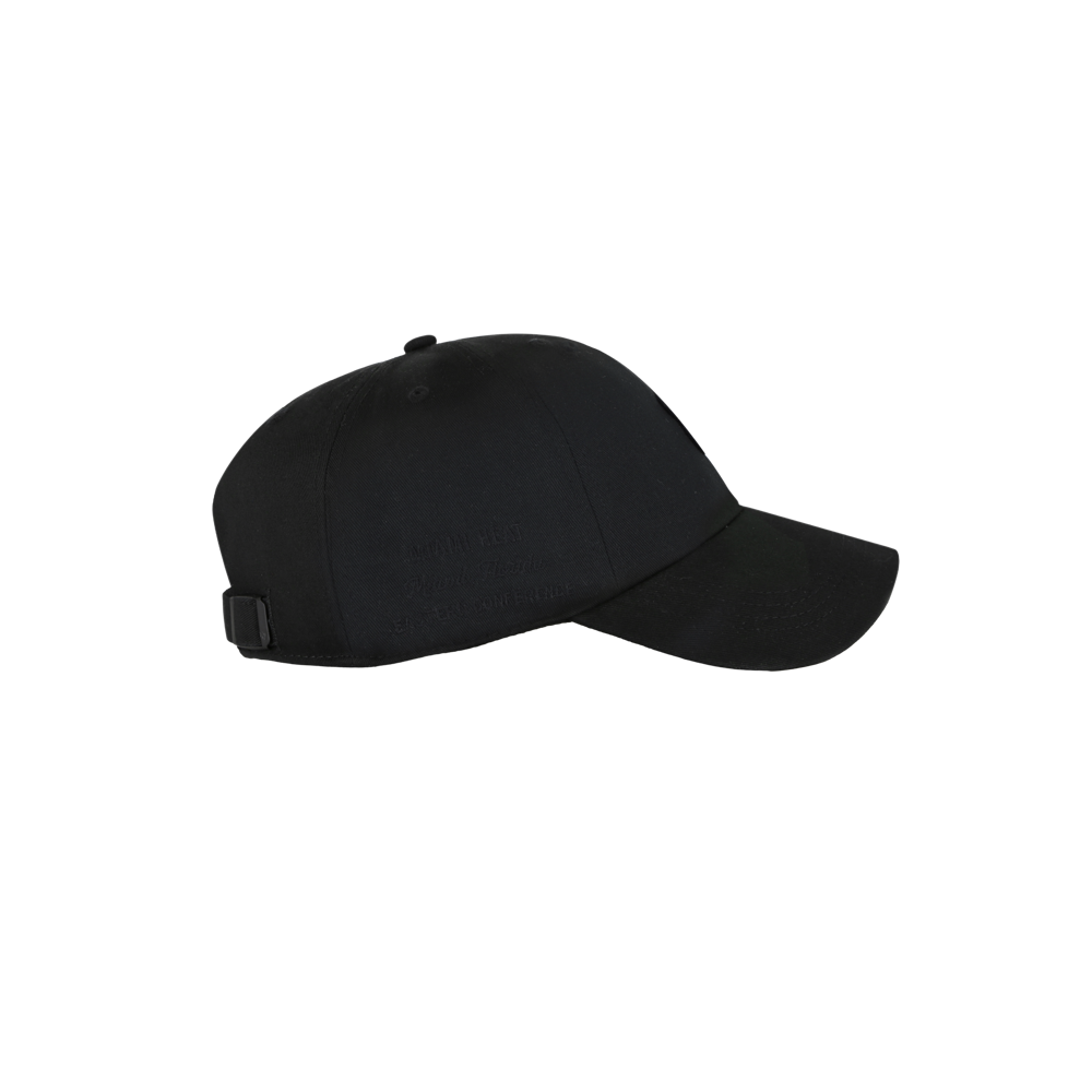The '47 Brand Miami HEAT Contemporary Black Cleanup Hat features a curved brim, adjustable back strap, and plain black cotton design. One size fits most. Easy to spot clean. Displayed on a white background.