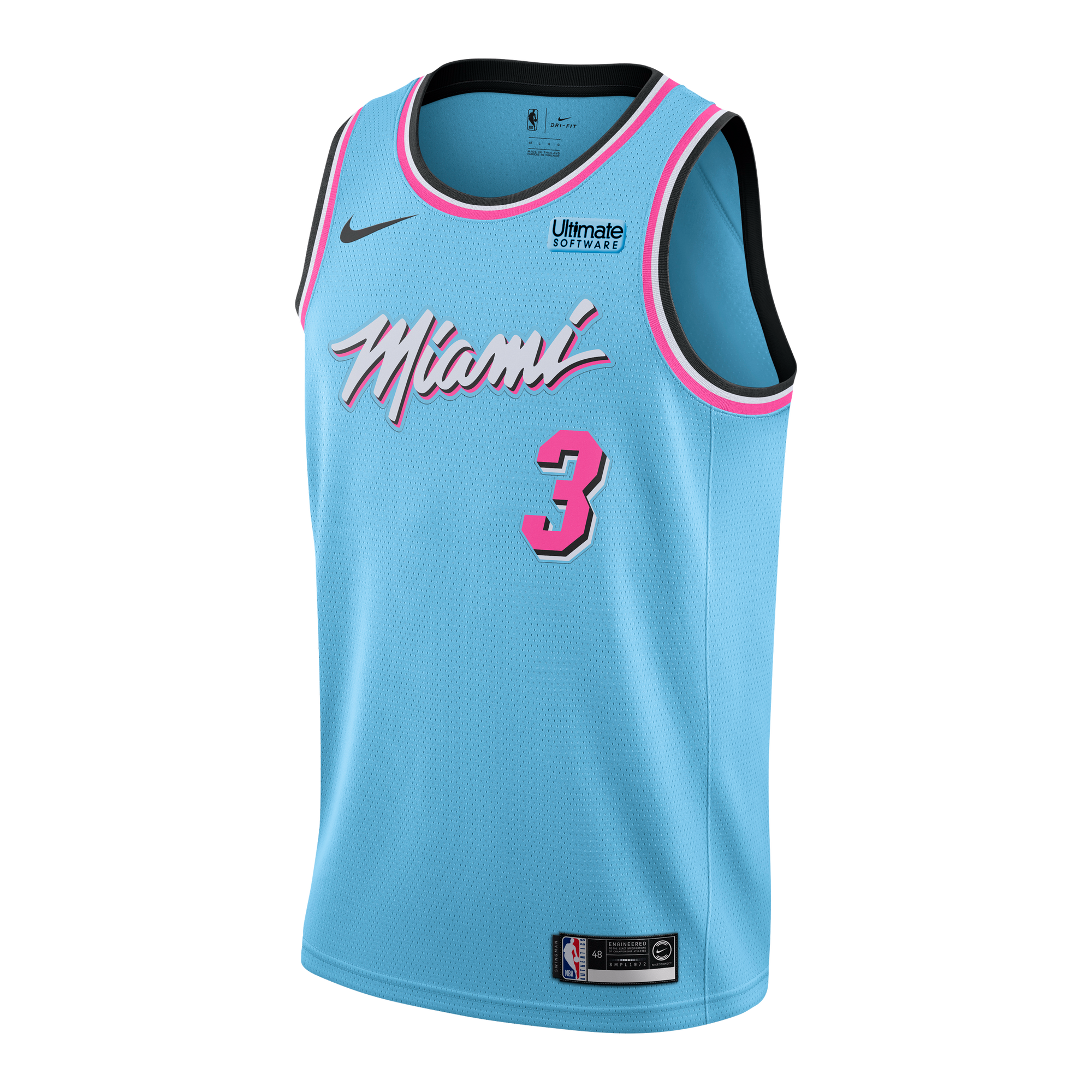 Miami HEAT ViceWave swingman jersey in blue gale with pink and white accents, number 3, Nike logo. - Dwyane Wade Nike Miami HEAT ViceWave Swingman Jersey