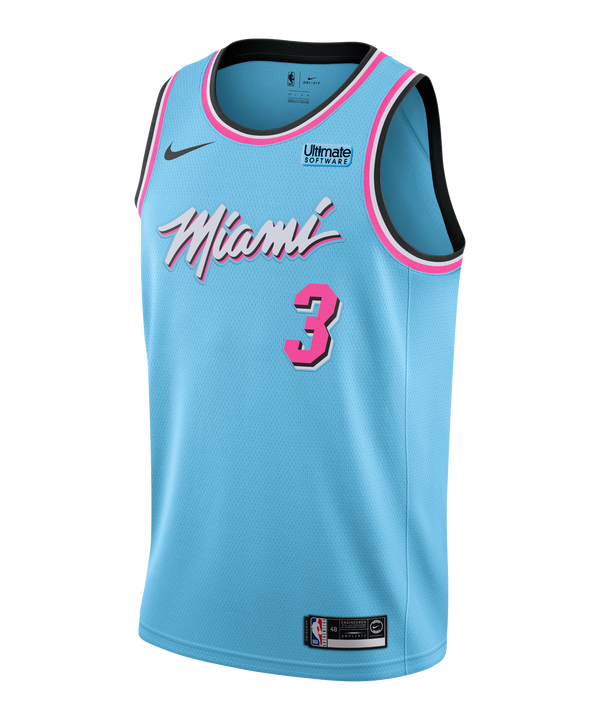 Miami HEAT ViceWave swingman jersey in blue gale with pink and white accents, number 3, Nike logo. - Dwyane Wade Nike Miami HEAT ViceWave Swingman Jersey