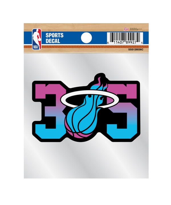 The Miami HEAT Original Vice Nights 305 Decal by Rico Industries features pink and blue, with the Heat flaming basketball logo as the zero. This officially licensed 3.5
