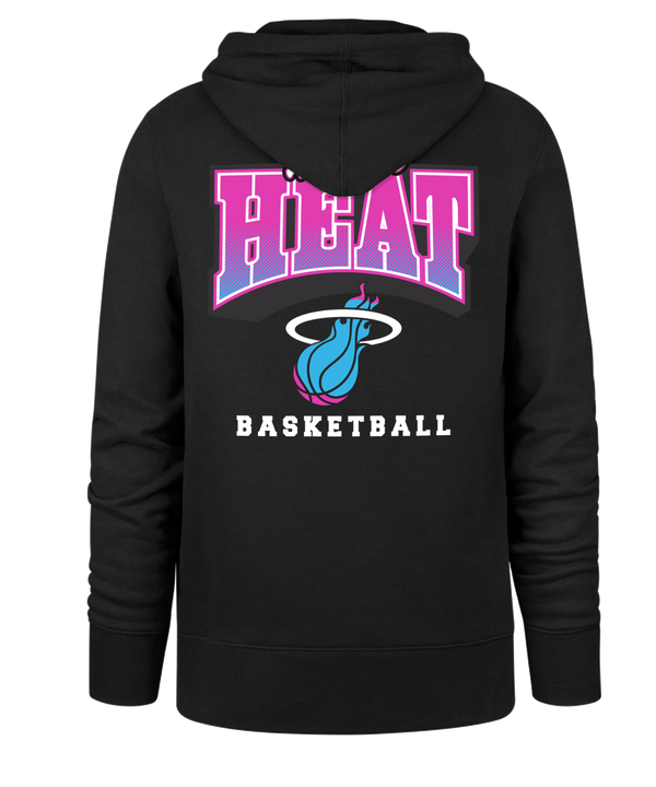 The '47 Brand Miami HEAT Original Vice Nights Hoodie is a black cotton-poly hoodie with a Miami Heat logo and 