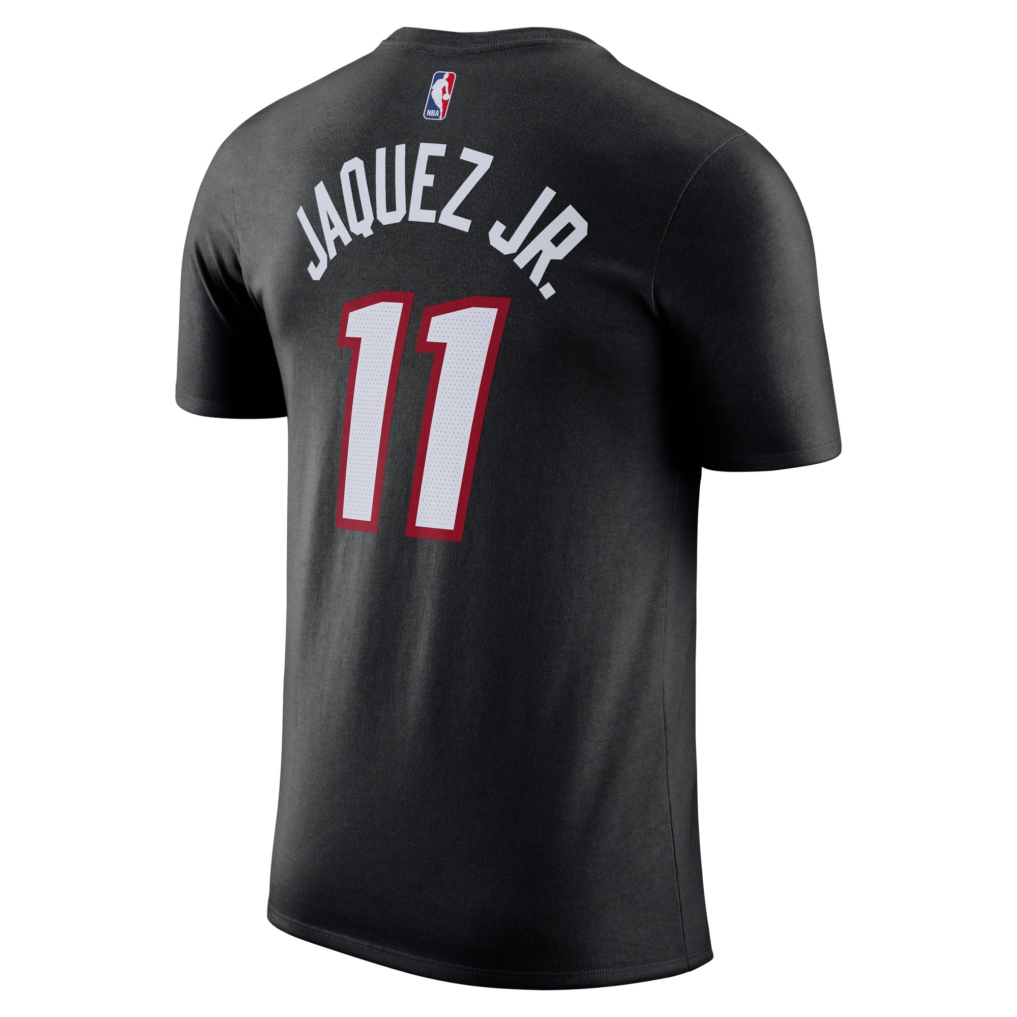 Black Nike tee with Jaime Jaquez Jr. name and number 11 for Miami HEAT, NBA logo on back neckline. - Jaime Jaquez Jr. Nike Icon Black Name & Number Tee