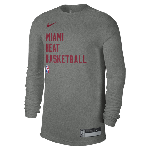 Nike Miami HEAT 2023-24 On-Court Grey Practice Long Sleeve Tee