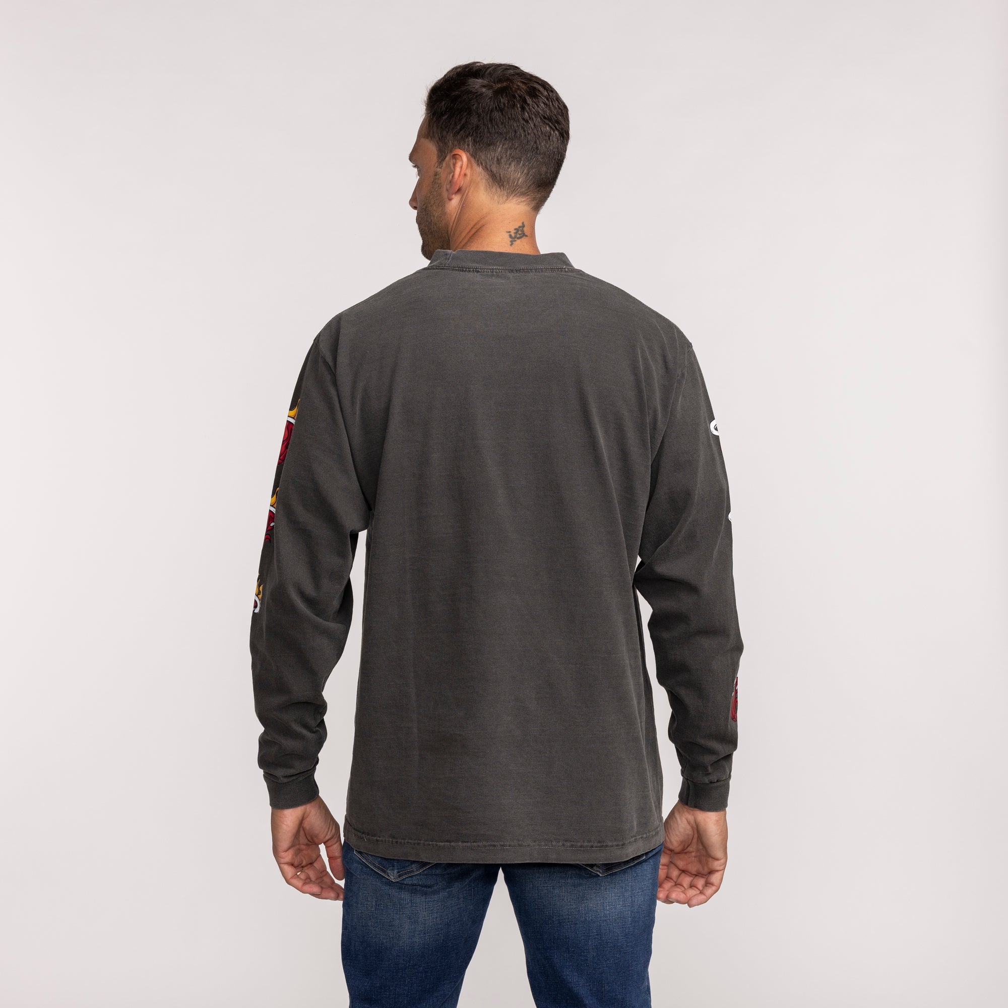 Charcoal gray long sleeve tee with Miami HEAT logo on left sleeve and relaxed fit. - B2SS Miami HEAT Long Sleeve Tee