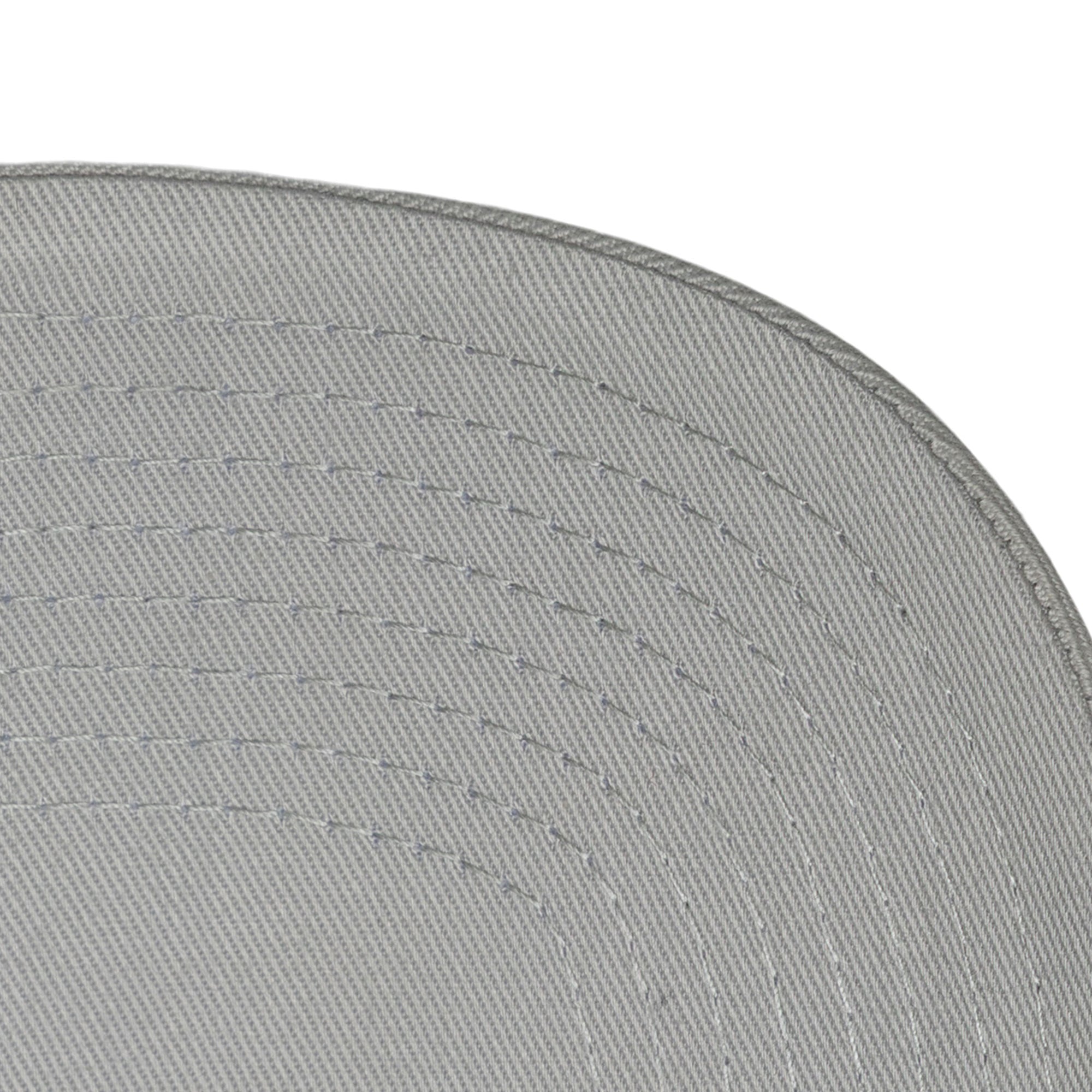 Close-up of the grey brim on the Mitchell & Ness Miami HEAT Blue Logo Snapback, showcasing the fabric texture and curved rows of stitching.