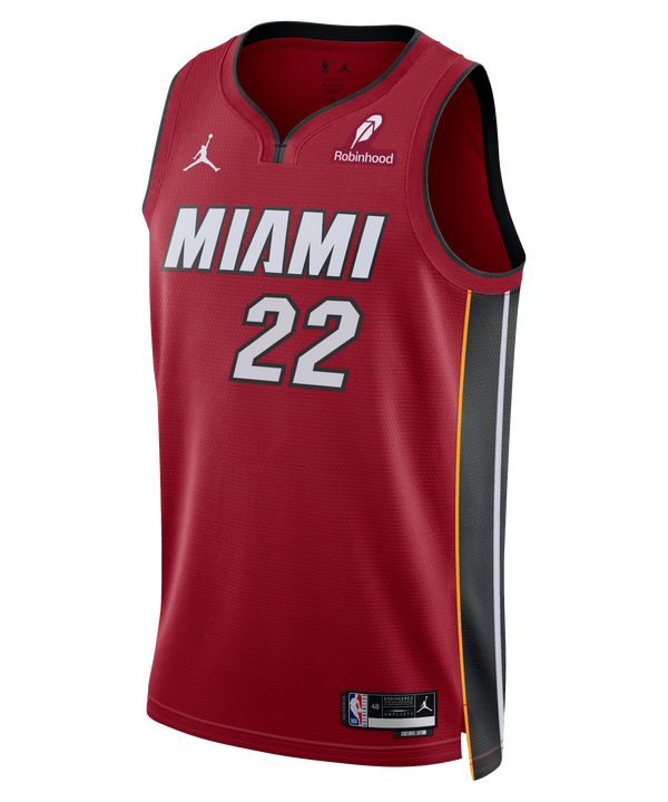The Andrew Wiggins Nike Jordan Brand Miami HEAT Statement Red Swingman Jersey features bold 