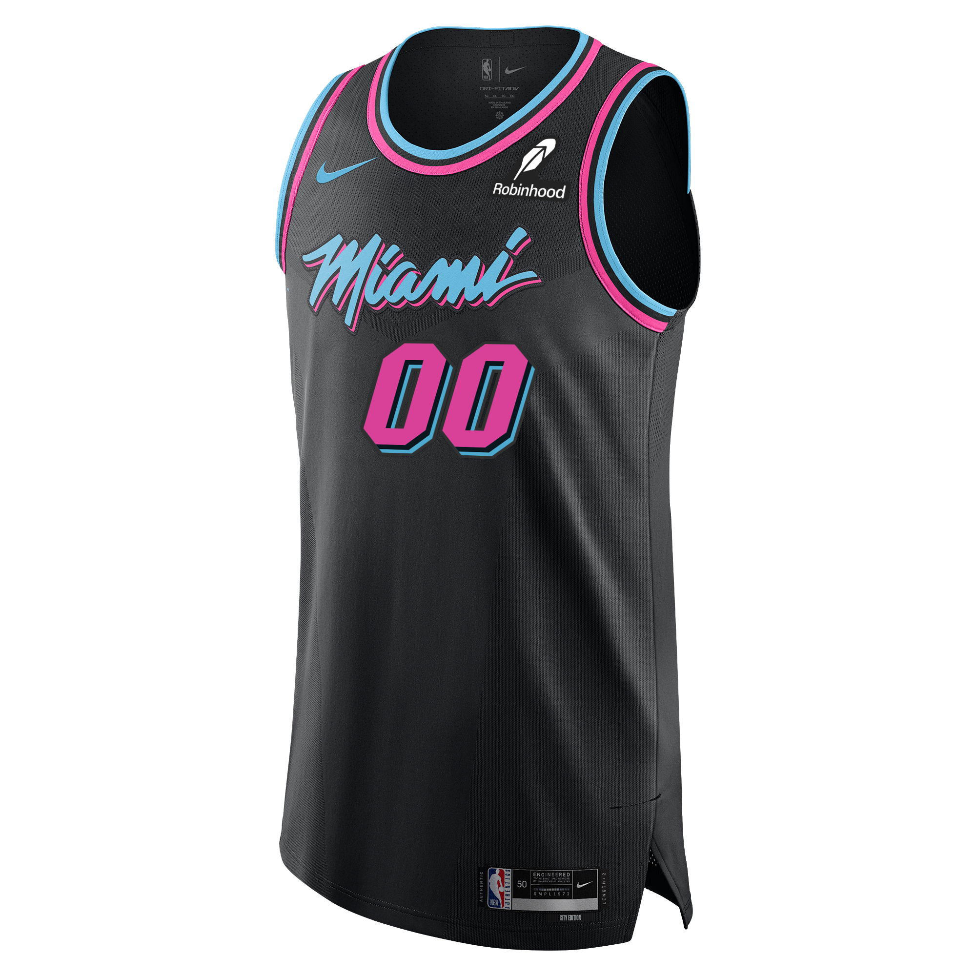 The Nike Personalized Original Vice Nights Authentic Jersey features a black design with pink and blue accents, stylized 