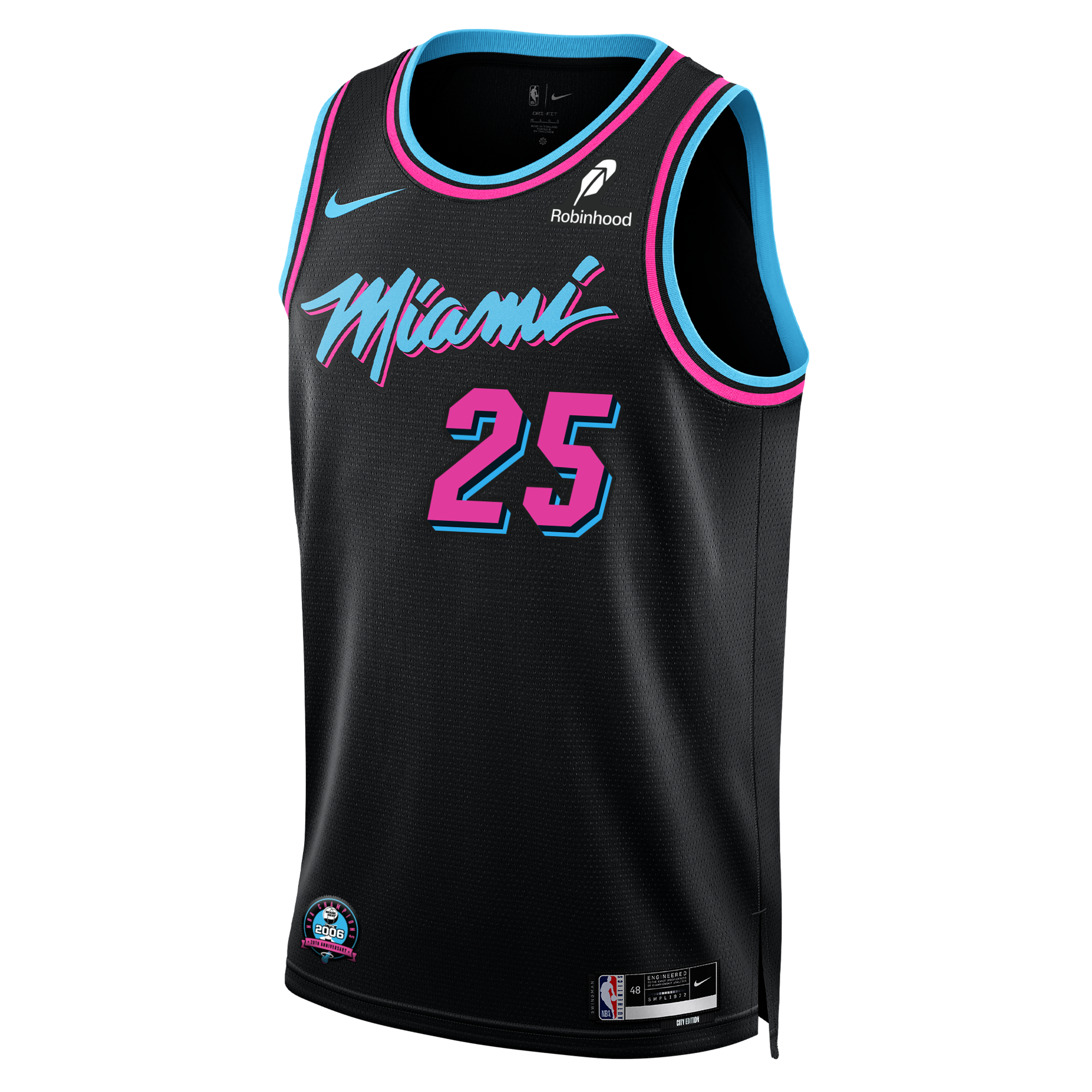 The Kasparas Jakučionis Nike Original Vice Nights Youth Swingman Jersey features black fabric, blue and pink accents, 