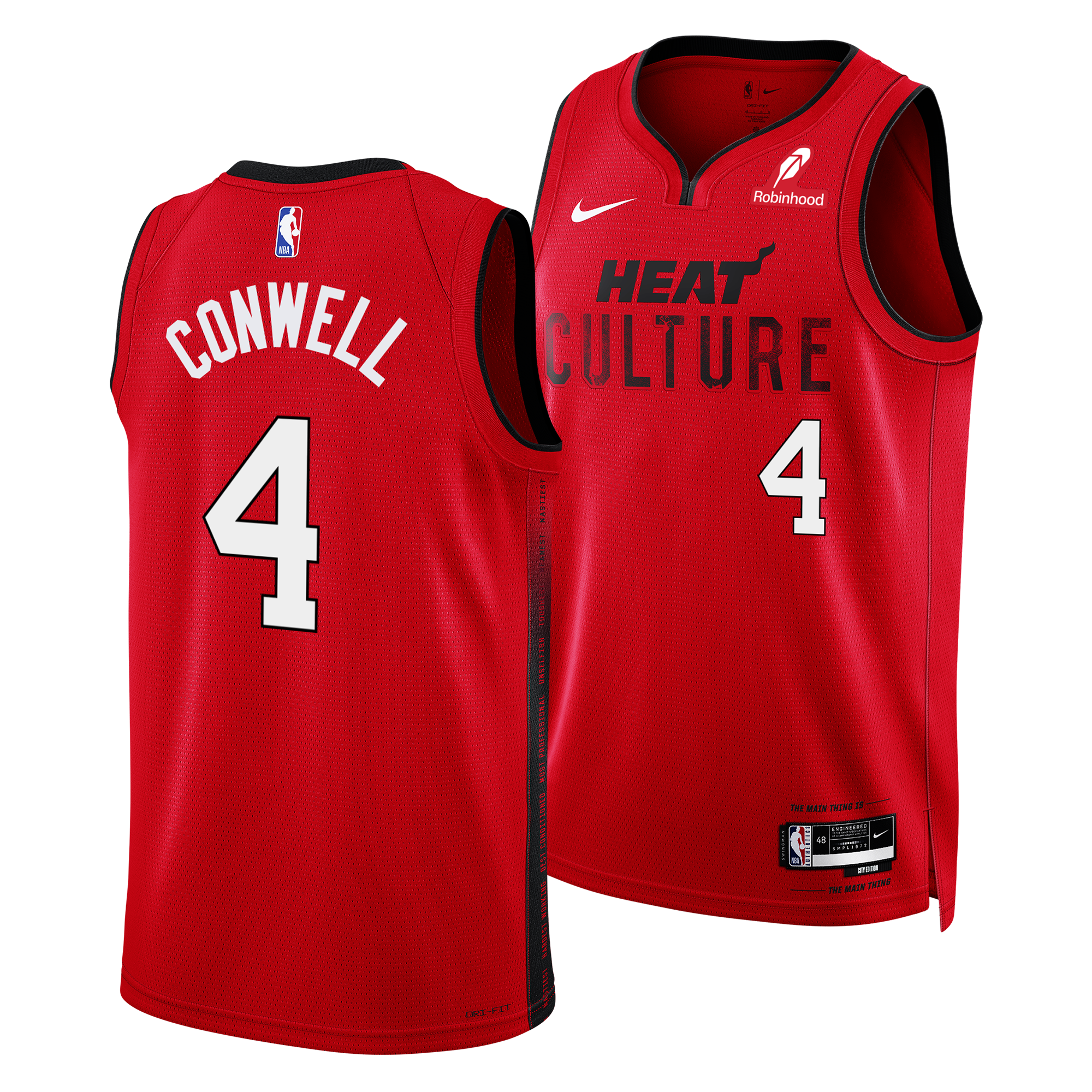 The Ryan Conwell Nike HEAT Culture: Blood Red Swingman Jersey features 