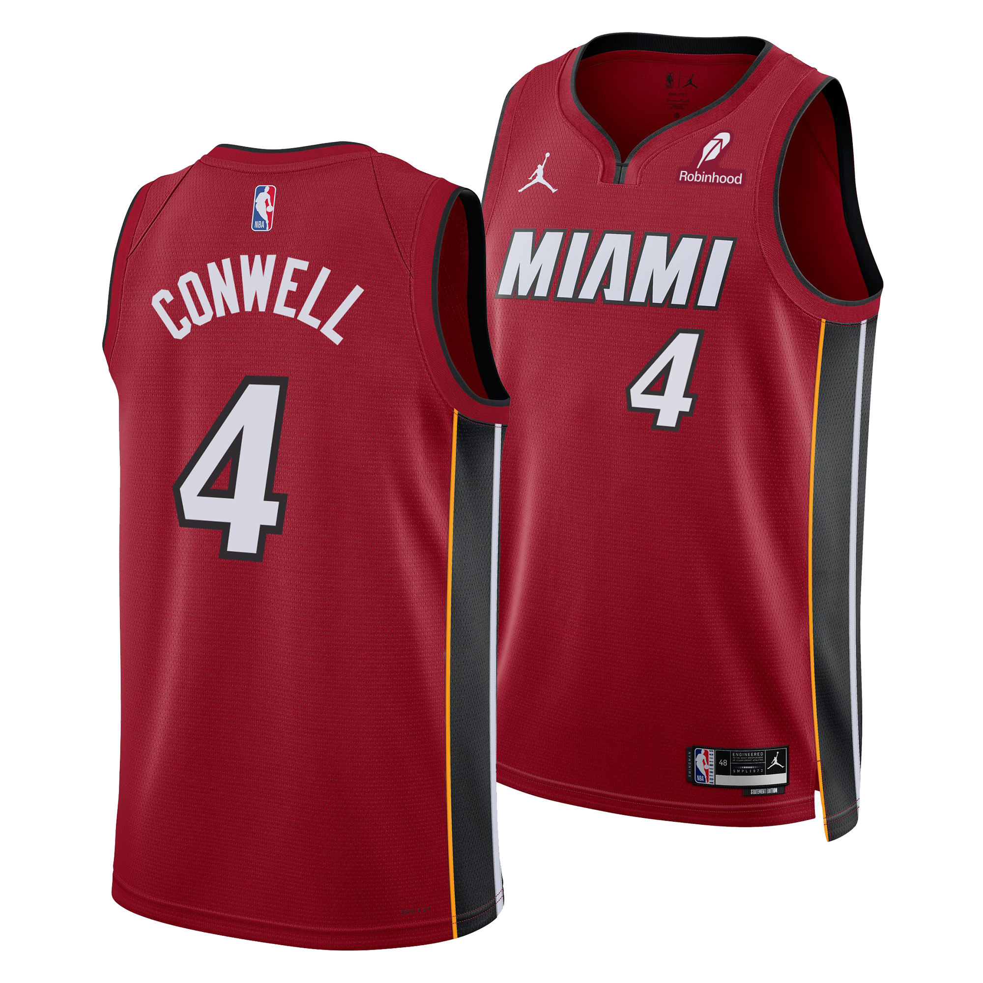The Ryan Conwell Nike Jordan Brand Miami HEAT Statement Red Swingman Jersey features 