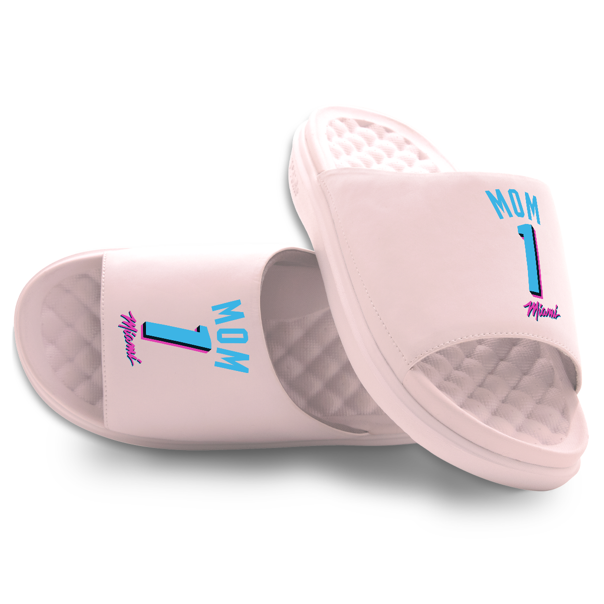 The ISlide Miami HEAT Original Vice #1 Mom Sandals by ISlide are light pink with quilted, massaging footbeds and feature 