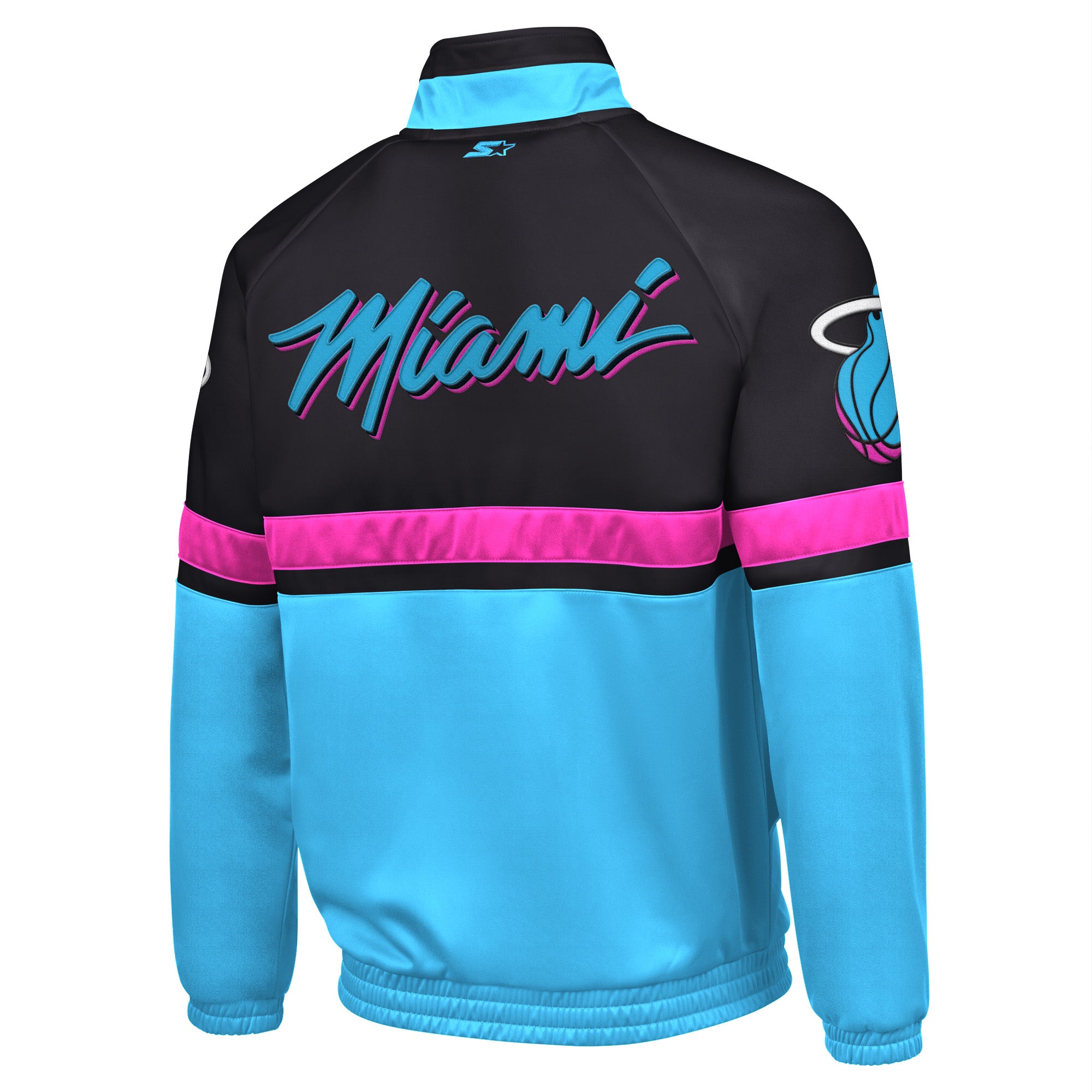 The G-III Sports Miami HEAT Original Vice Nights Track Jacket is a men’s large, standard fit jacket with 