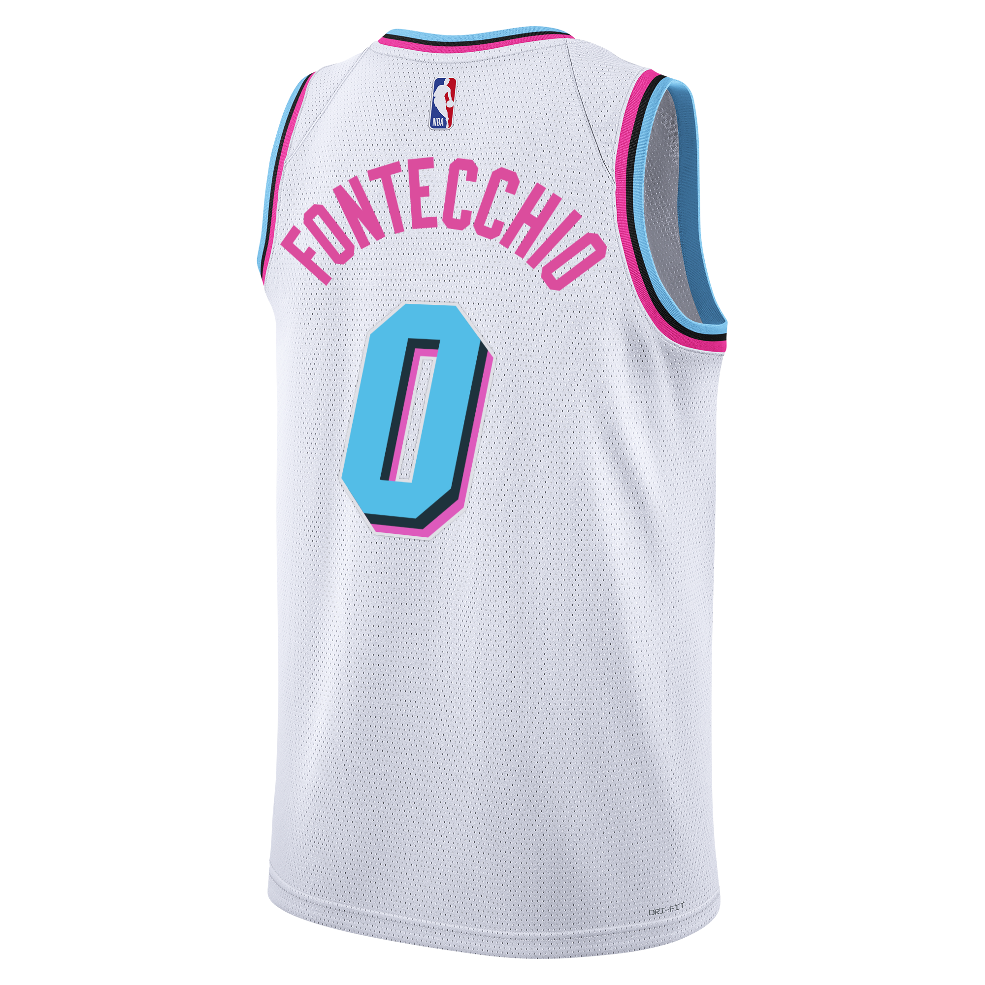 Miami HEAT Simone Fontecchio white Nike Original Vice Swingman jersey with pink and blue trim, number 0 on back. - Simone Fontecchio Nike Original Vice Swingman Jersey