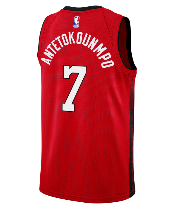 The Giannis Antetokounmpo Nike HEAT Culture: Blood Red Youth Swingman Jersey features 