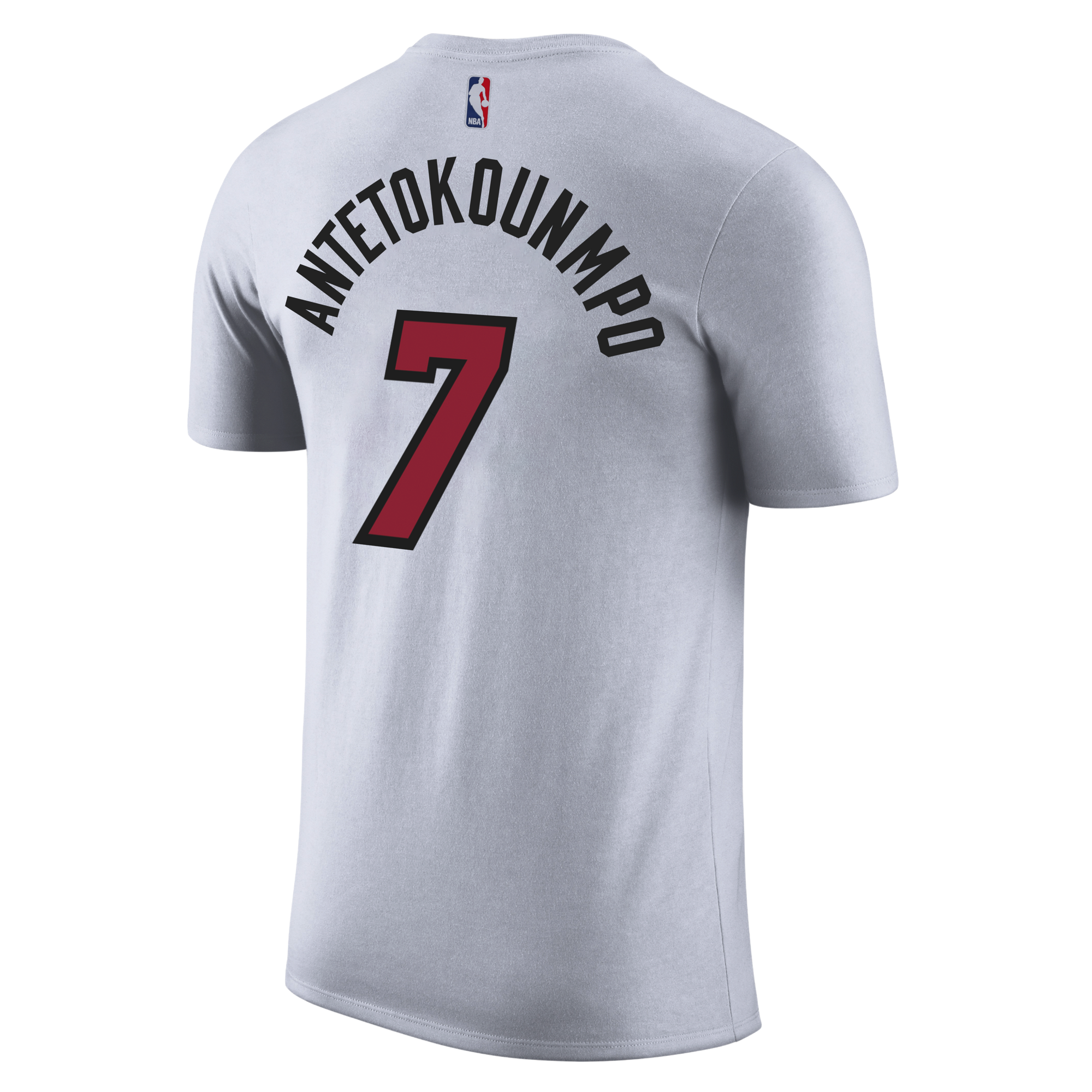 A white Nike Miami HEAT Association Name & Number Tee featuring 