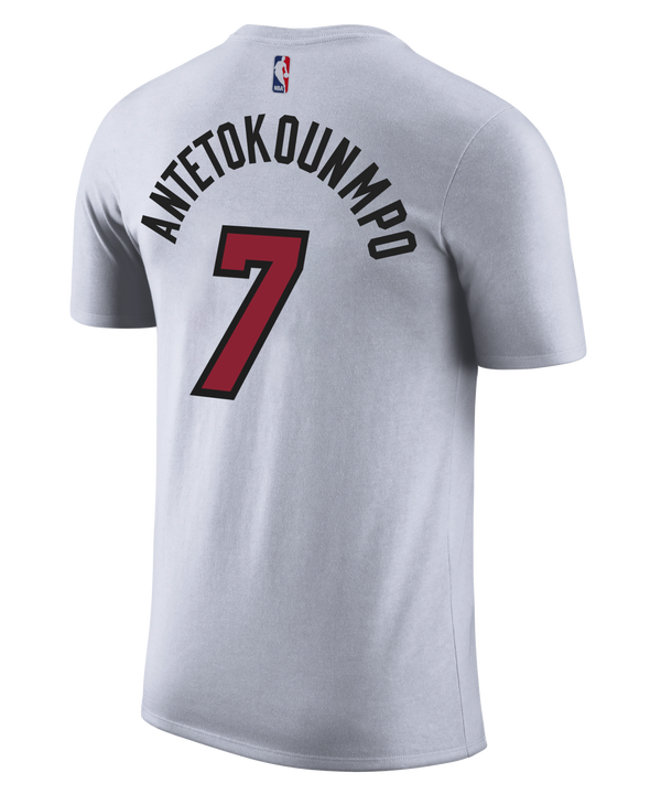 Show your support for the Miami Heat with the Giannis Antetokounmpo Nike Miami HEAT Association White Name & Number Tee. This white Nike T-shirt features bold screen print graphics, including 