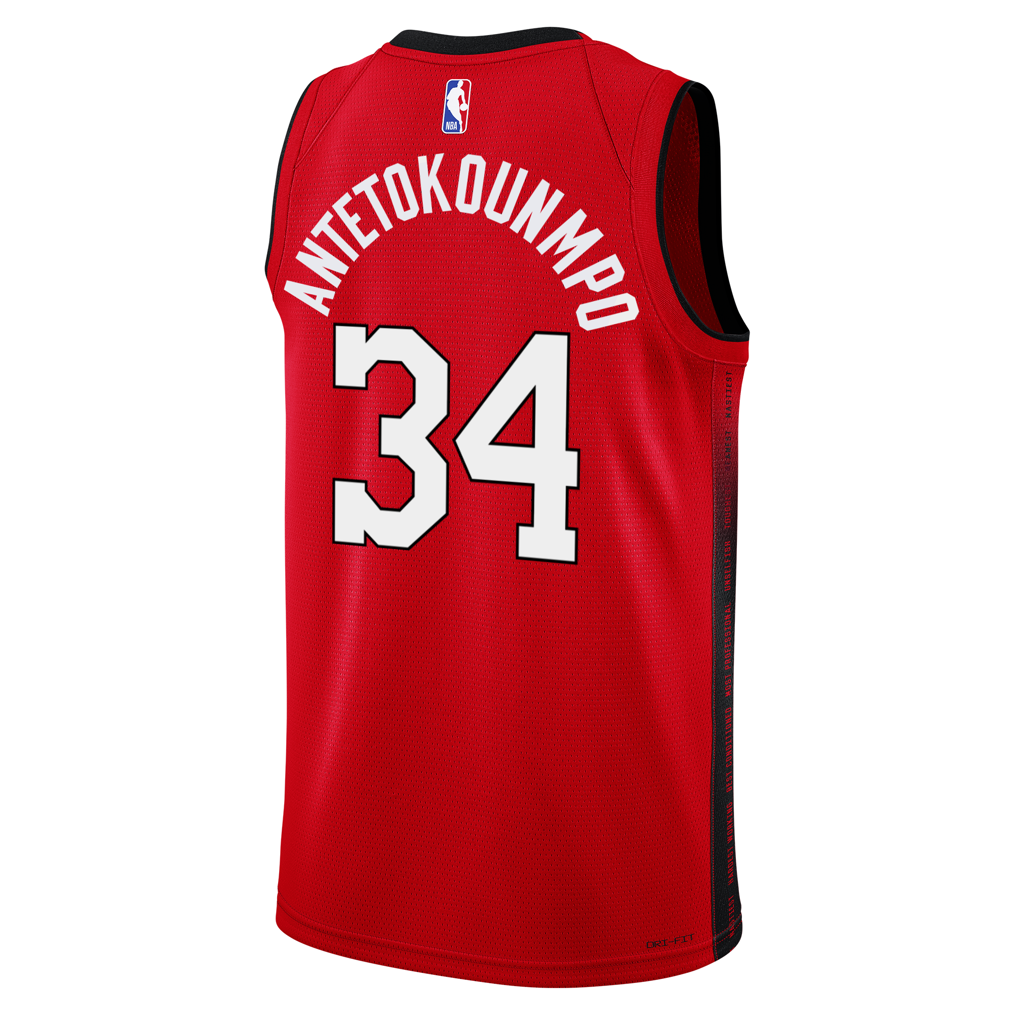 Show your team pride with the Giannis Antetokounmpo Nike HEAT Culture: Blood Red Swingman Jersey, featuring “Antetokounmpo” and #34 in white, black trim on shoulders and armholes—perfect for Miami fans ready to pre-order.