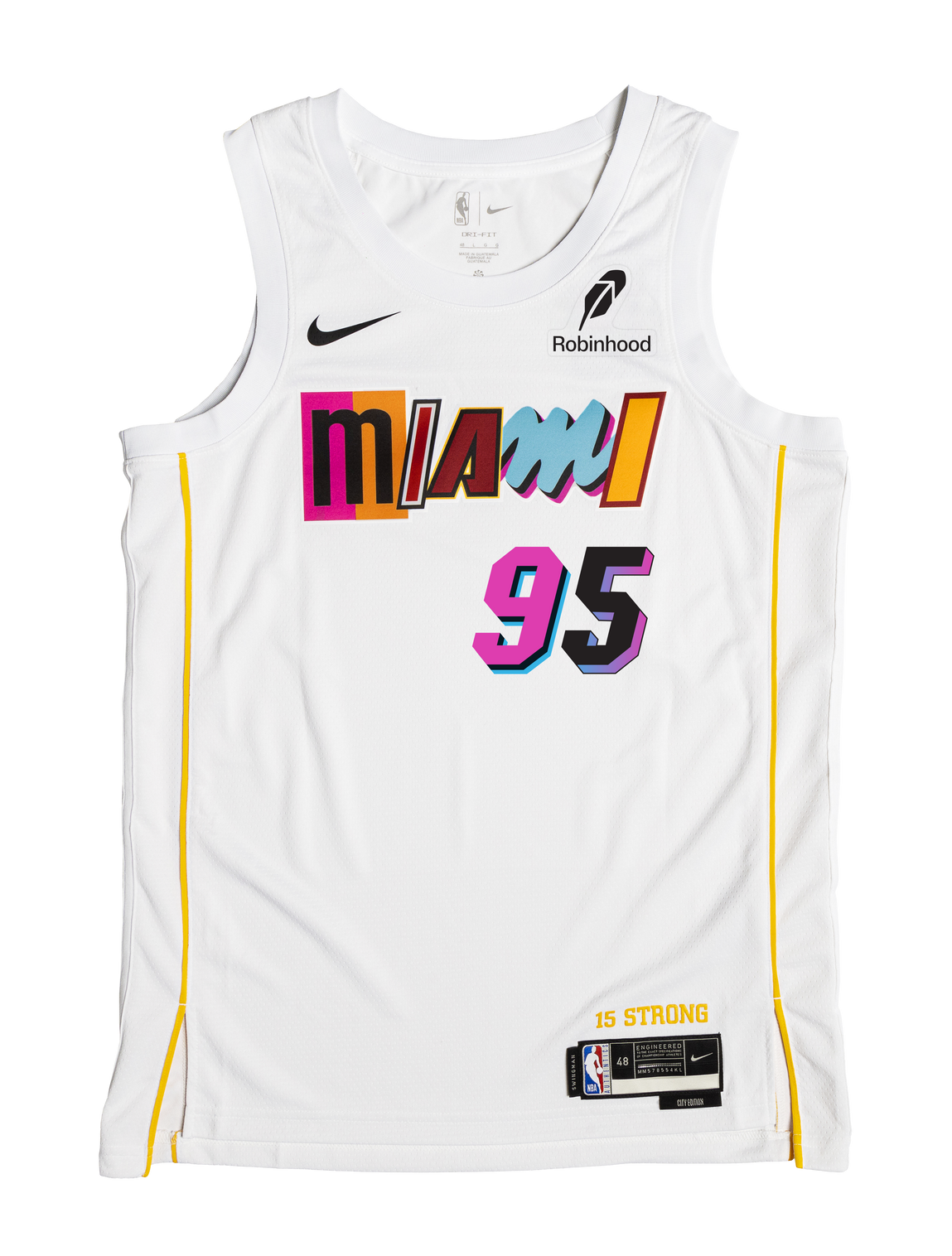 The Bobby Portis Jr. Nike Miami Mashup Vol. 2 Swingman Jersey features a white Dri-FIT design, colorful 