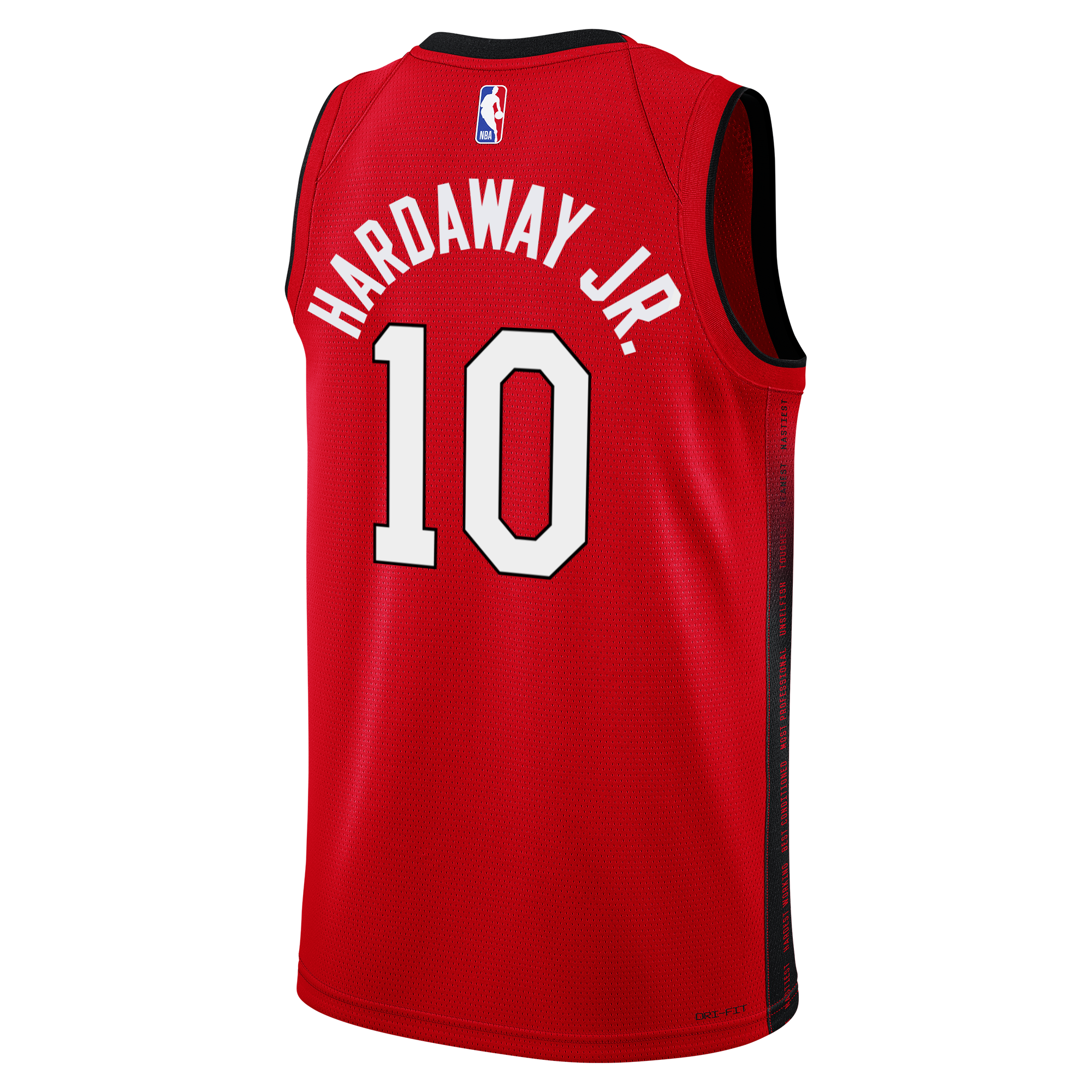 The Nike Tim Hardaway Jr. HEAT Culture Blood Red Youth Swingman Jersey features black trim, #10 and name on back in white, NBA logo at top, and Nike branding—available for Miami Heat pre-order.