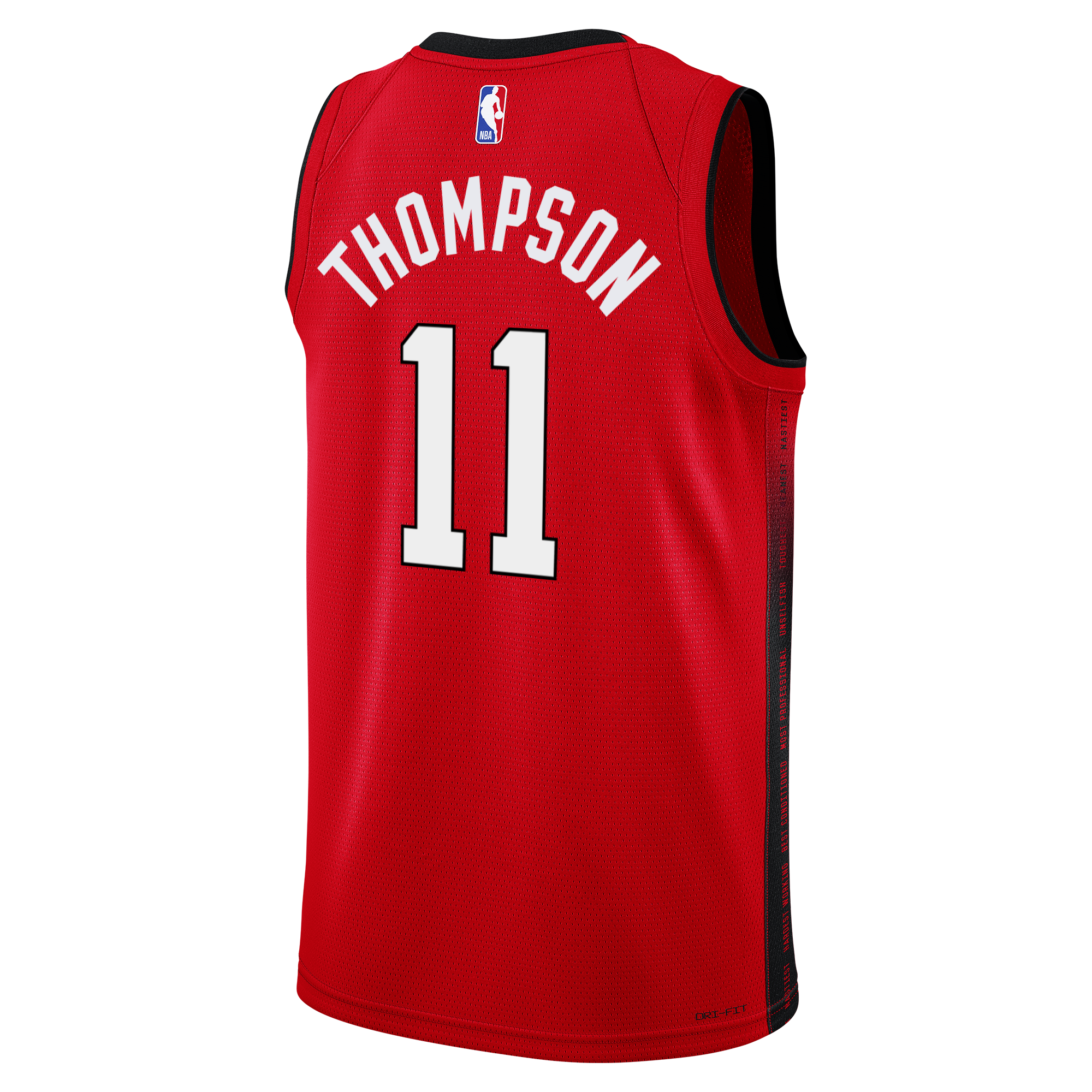 Introducing the Klay Thompson Nike HEAT Culture: Blood Red Swingman Jersey—a striking NBA basketball jersey from Nike, featuring a bold blood red color with black trim. Showcasing THOMPSON and the number 11 in crisp white on the back, this jersey is engineered with advanced Dri-FIT technology for breathable comfort, keeping you cool and dry during even the most intense games.