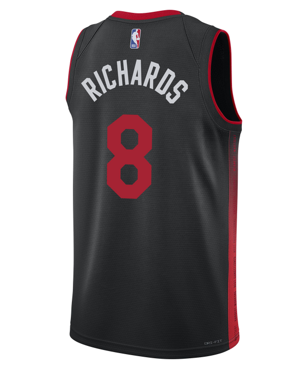 Black Nick Richards Nike HEAT Culture Youth Swingman Jersey with red trim, featuring HEAT CULTURE and the number 8 on the front.