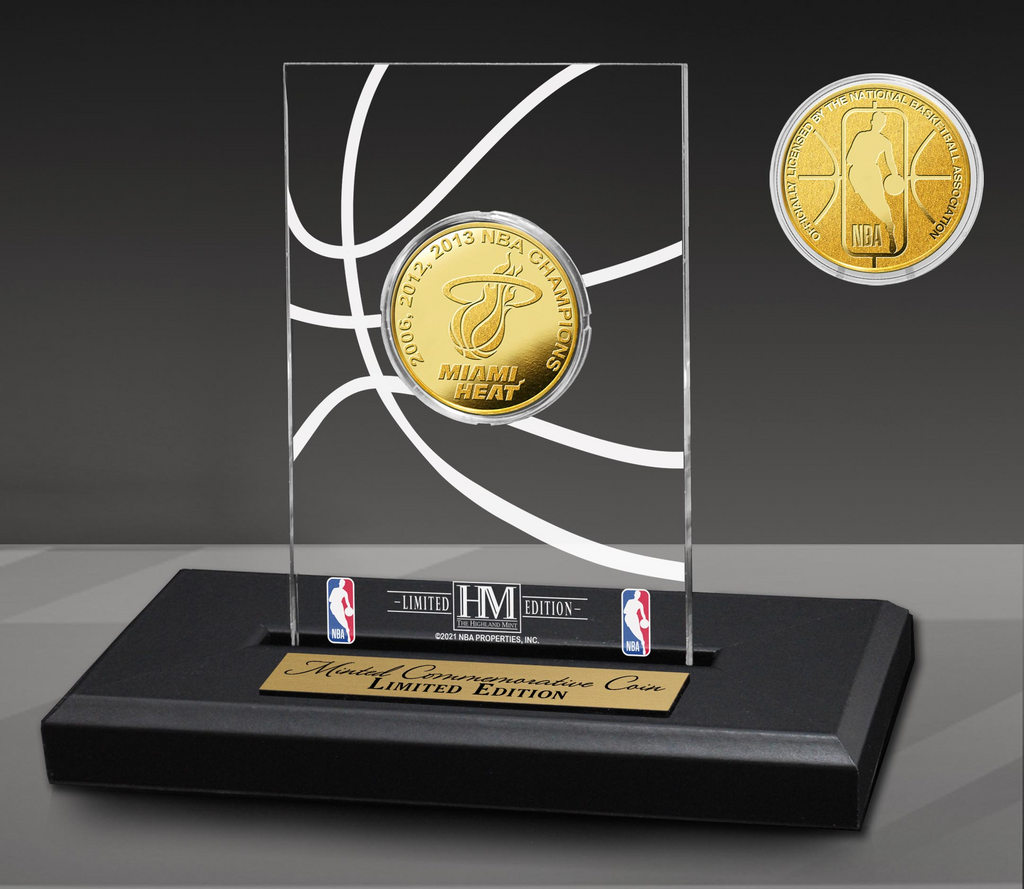 Miami HEAT Highland Mint 3-Time Champion Gold Coin Acrylic Desk Top Display NOV. MISC.Z HIGHLAND MINT    - featured image