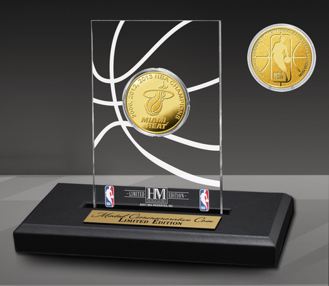 Miami HEAT Highland Mint 3-Time Champion Gold Coin Acrylic Desk Top Display