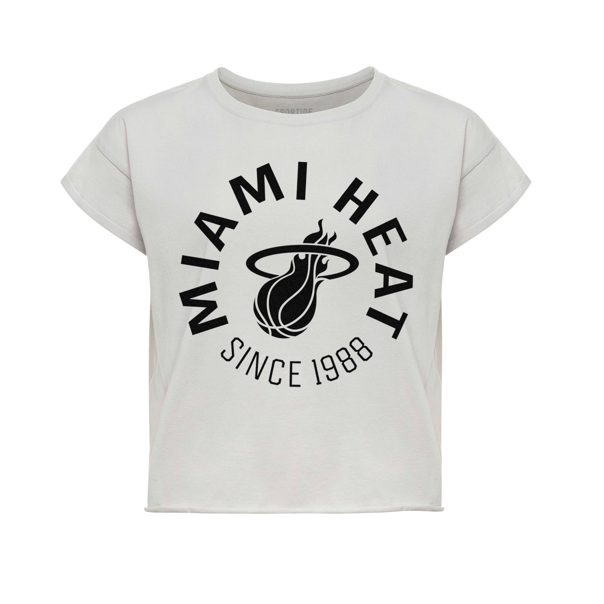 The Sportiqe Miami HEAT 1988 Basketball Women's Tee features the black Miami Heat logo with 