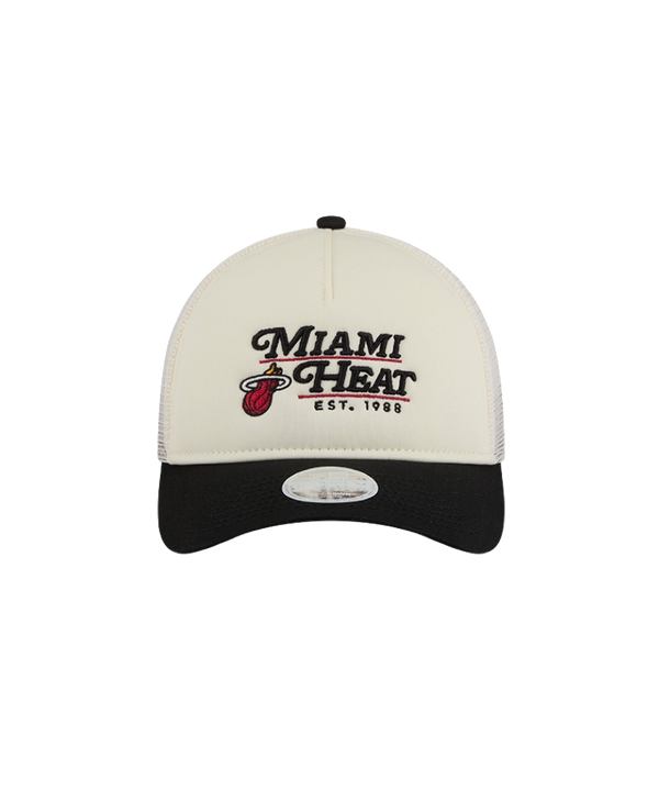 This New Era Miami HEAT Retro A-Frame Snapback features the Miami Heat logo, team name in black, and EST. 1988 embroidered on the front.