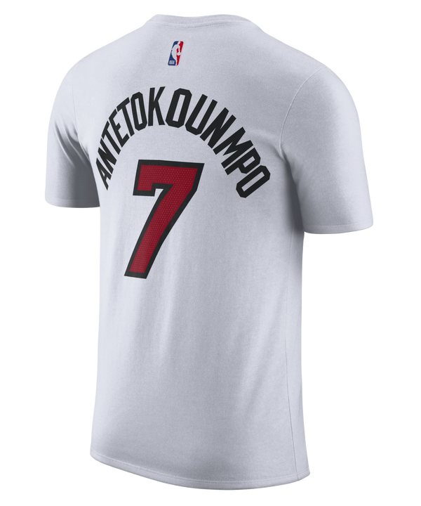 Show your Miami HEAT pride with the Nike Giannis Antetokounmpo Miami HEAT Association White Name & Number Tee. This short-sleeve t-shirt features bold red 