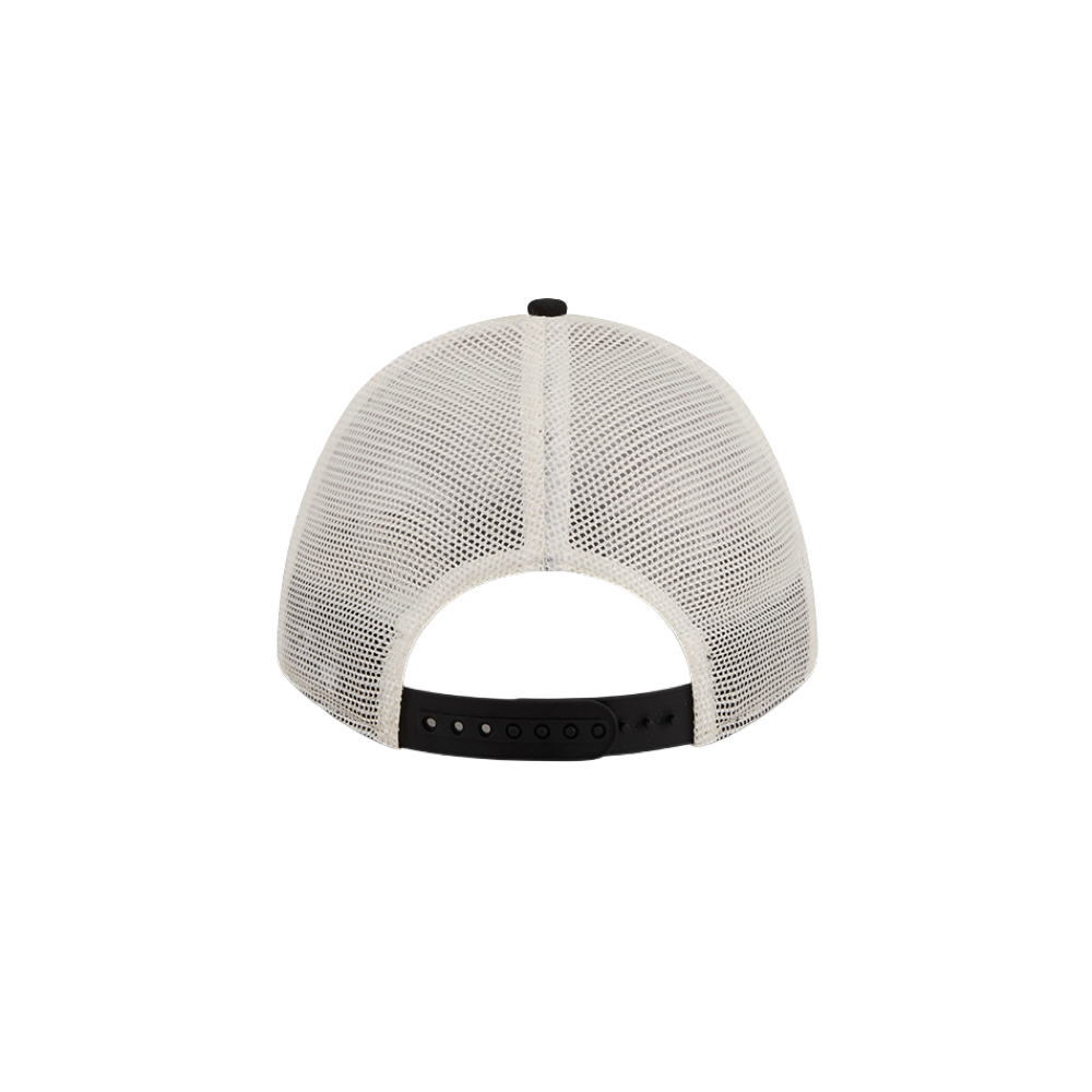The New Era Miami HEAT Retro A-Frame Snapback is a white mesh-back cap with a modern visor, shown from the rear, featuring an adjustable black snapback closure.