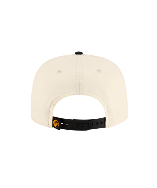Court Culture x New Era Facade snapback in cream-colored cotton with a black brim and a front graphic featuring Miami, 1988, and HEAT above a stylized car illustration.