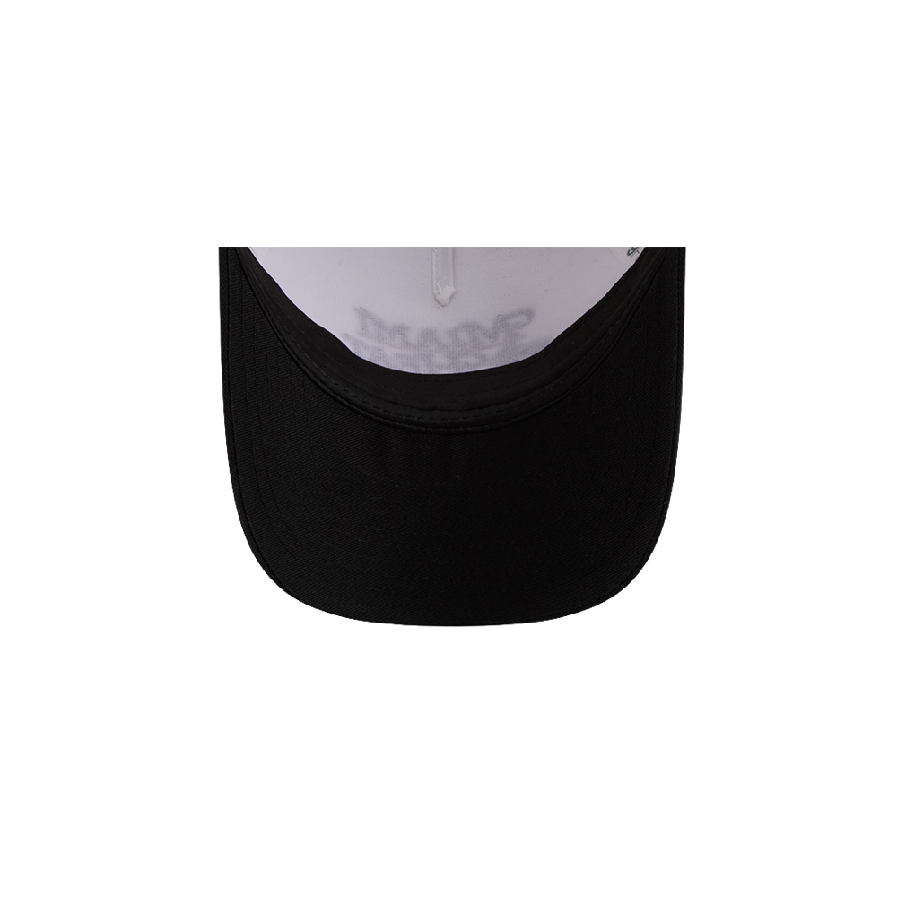 The New Era Miami HEAT Retro A-Frame Snapback is shown from above, highlighting its curved black brim and white crown set against a simple light background.