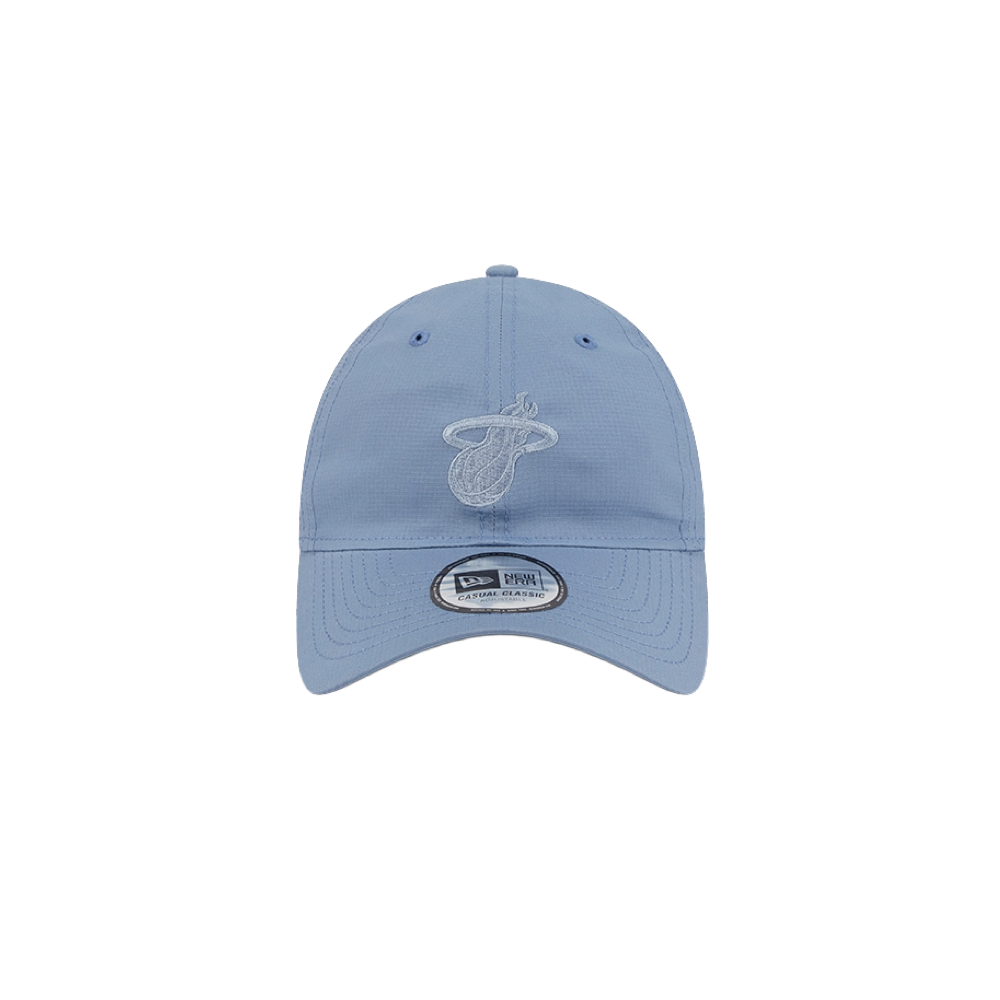 Light blue New Era dad hat with tonal Miami HEAT logo embroidered on front and adjustable back strap. - New Era Miami HEAT Blue Ripstop Dad Hat