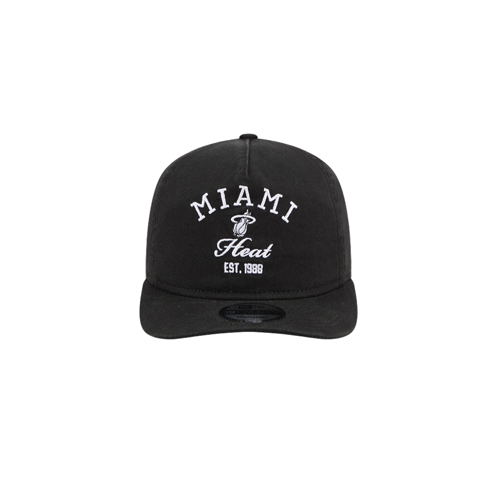 The New Era Miami HEAT Stacked Snapback is a black cap with 