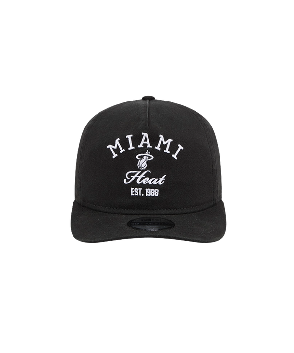 The New Era Miami HEAT Stacked Snapback is a black cap with 