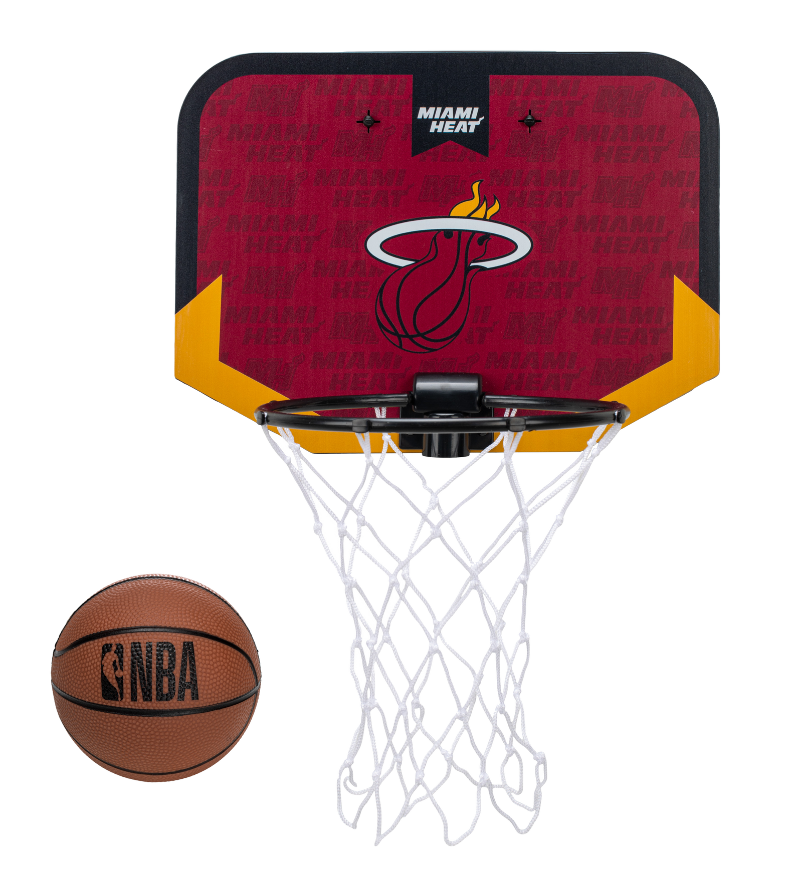 Miami HEAT mini over-the-door basketball hoop with red backboard and white net, includes NBA basketball. - Miami HEAT Mini Over The Door Basketball Hoop