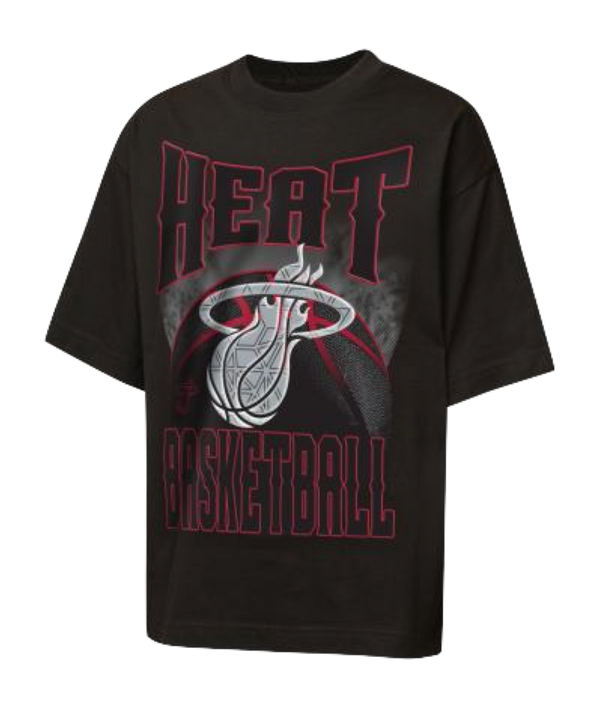 The Miami HEAT Ballin’ Youth Tee by Outerstuff is a black, standard fit cotton T-shirt showcasing the iconic Miami Heat basketball logo with “HEAT BASKETBALL” printed in bold red and white letters. Machine washable for easy care, this tee offers both comfort and style—perfect for any young fan.