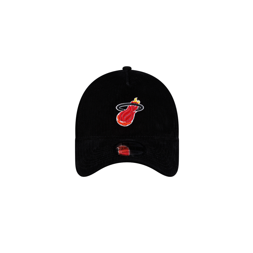 Court Culture x New Era Corduroy Logo Dad Cap in black corduroy with a Miami Heat basketball team logo embroidered on the front.