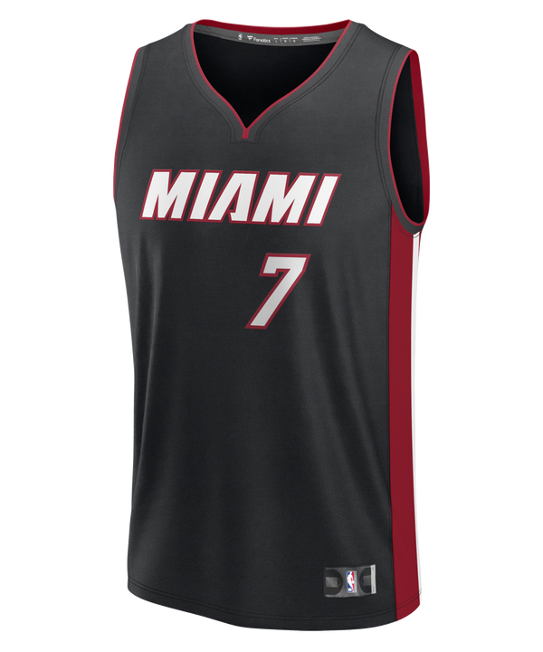 The Giannis Antetokounmpo Nike Miami HEAT Youth Icon Black Replica Jersey by Fanatics features bold red and white 