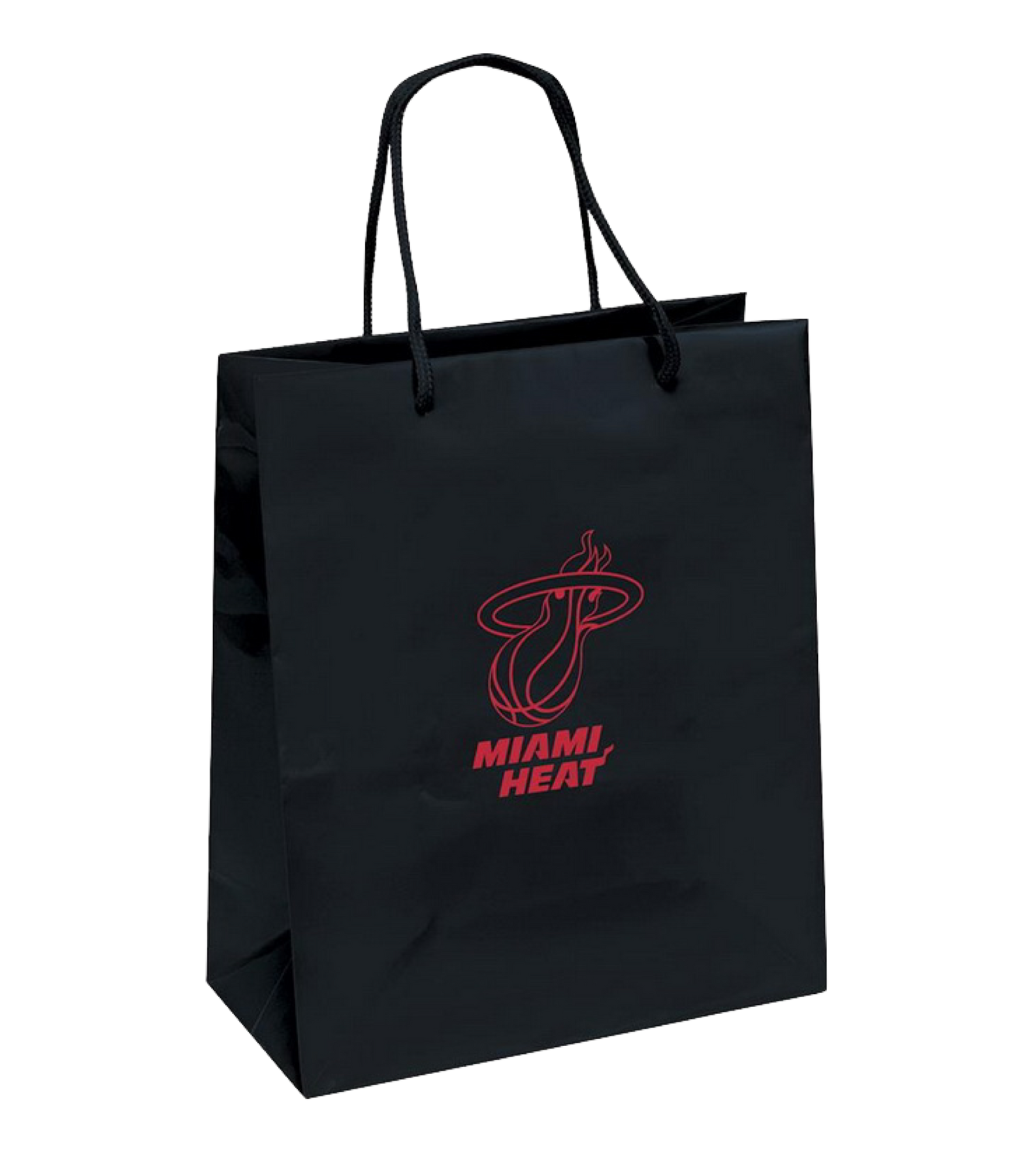 The Pro Specialties Miami HEAT Gift Bag is a black, officially licensed bag with two handles, red text, and the team logo on glossy paper; measures 12