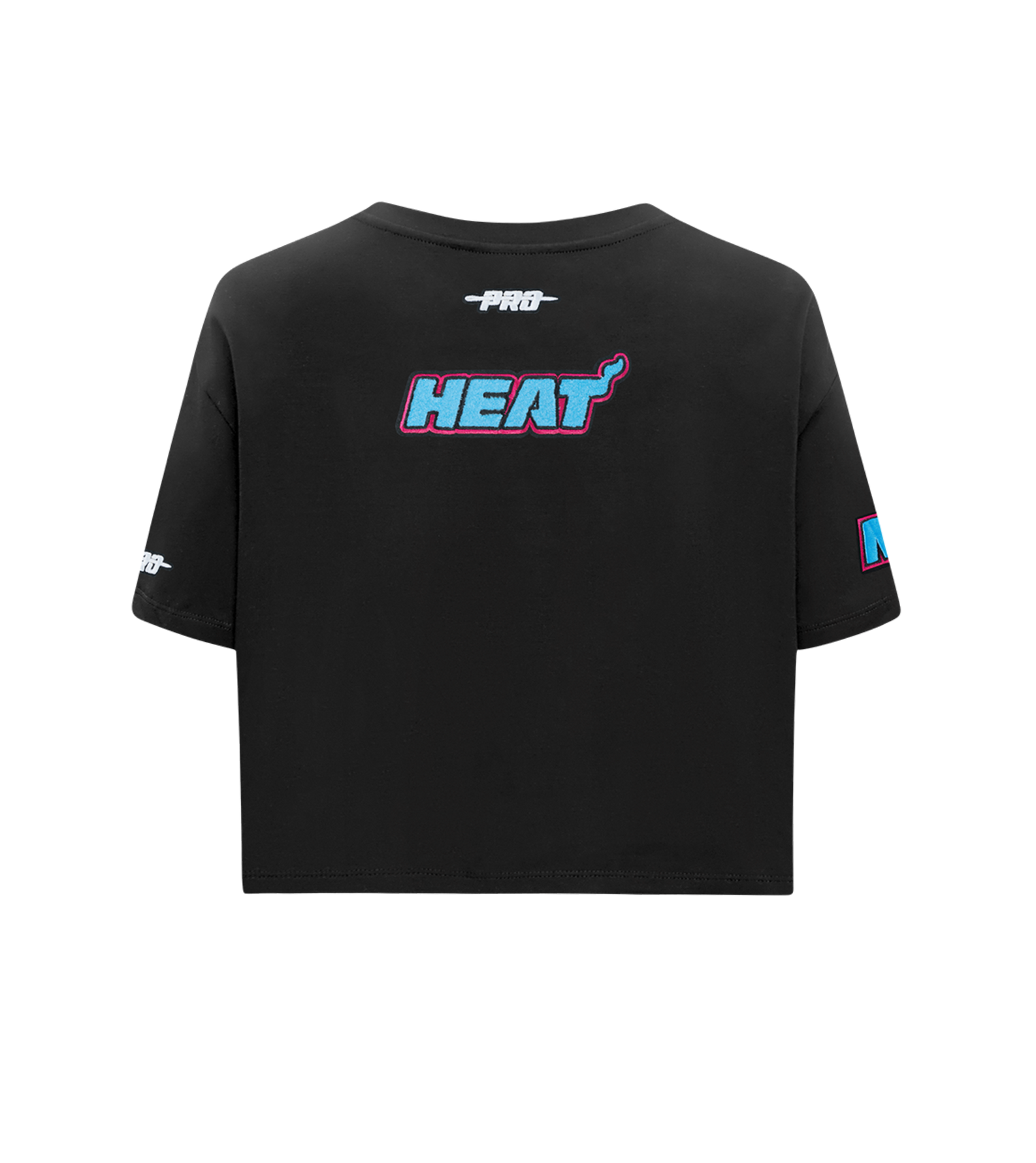 The Pro Standard Miami HEAT Original Vice Nights Women's Boxy Tee is a black cropped cotton top with 