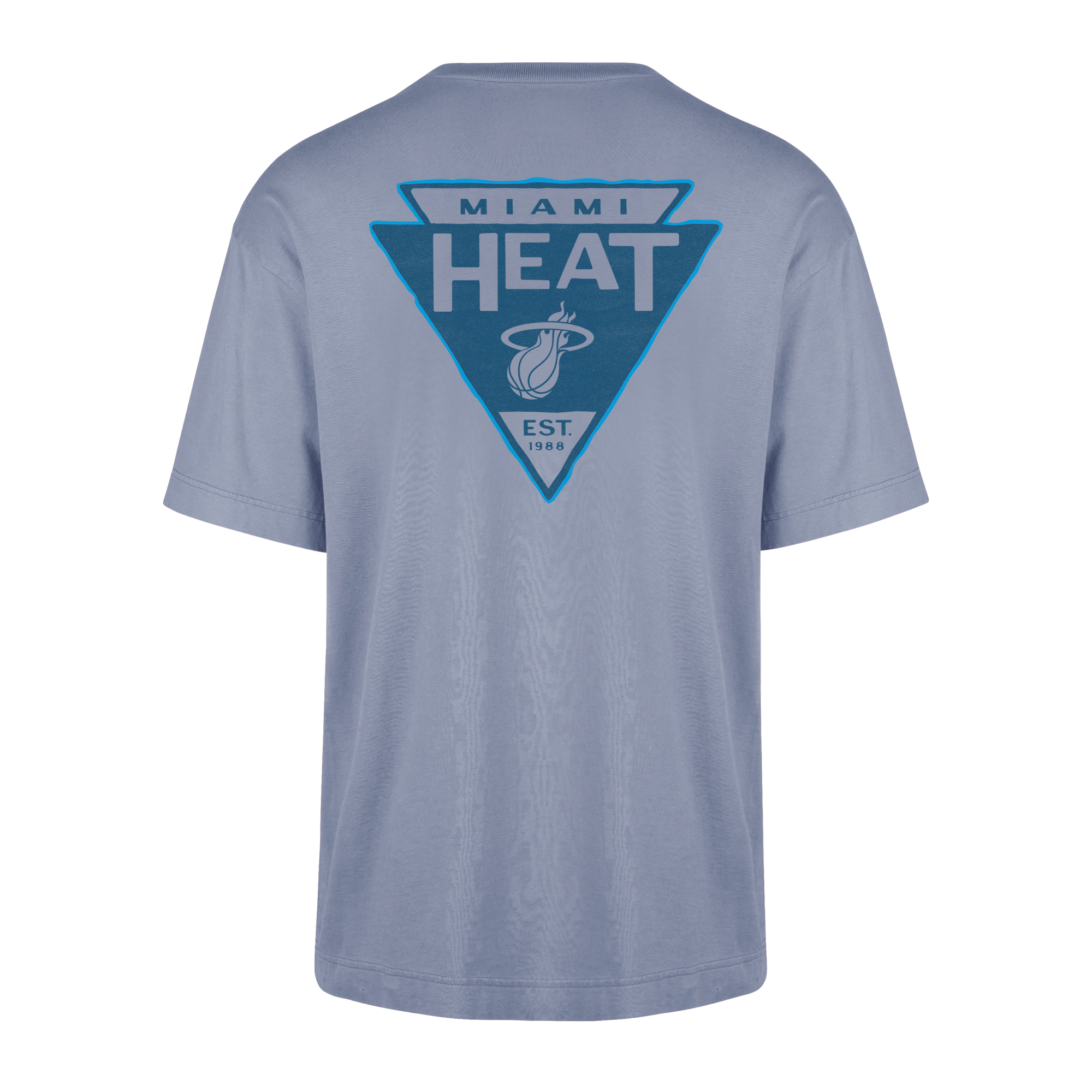 A back view of the '47 Brand Miami HEAT Original Vice Nights Switchback Tee, a standard fit cotton t-shirt that is machine washable.
