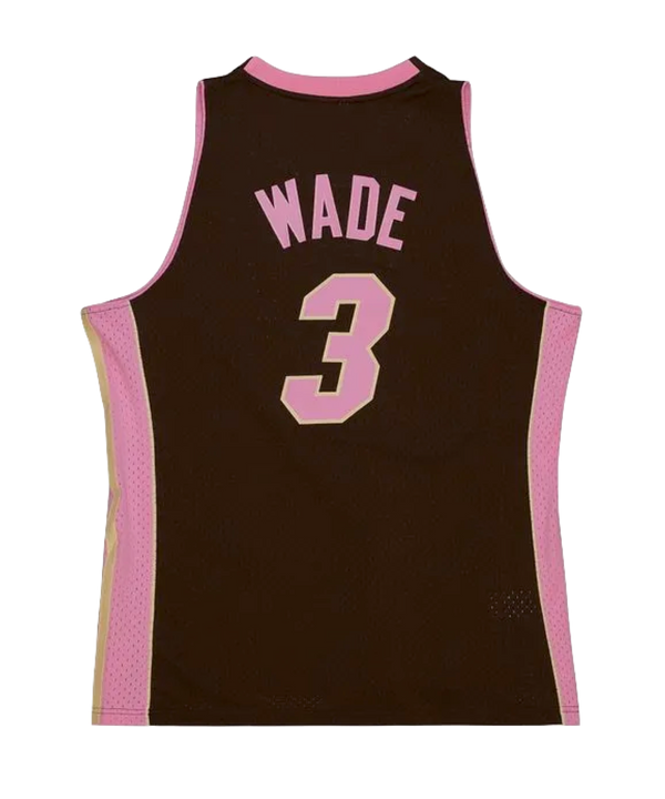 Brown Miami HEAT swingman jersey with pink side panels and number 3 on front. - Dwyane Wade Mitchell & Ness Miami HEAT 2005-06 Brown Bacon Jersey
