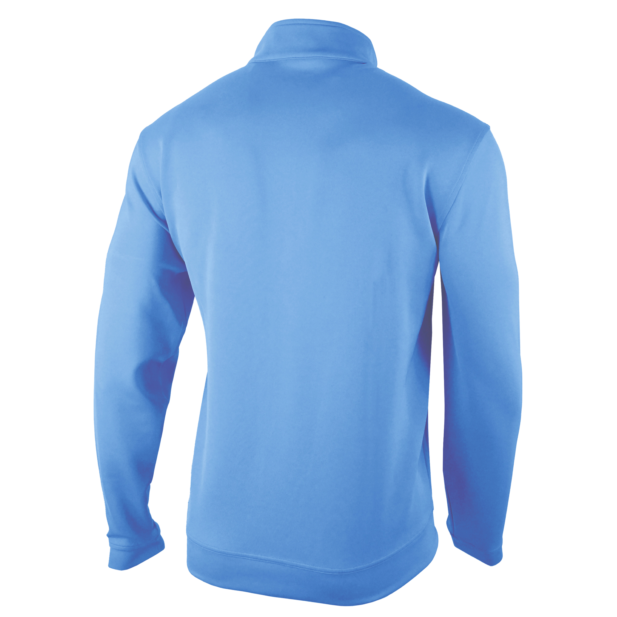 The Columbia Miami HEAT Original Vice Nights Women's Jacket by Columbia Outdoor is shown from the back, with long sleeves, a high collar, and smooth light blue polyester spandex fabric for a relaxed fit.