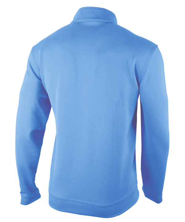 The Columbia Miami HEAT Original Vice Nights Women's Jacket by Columbia Outdoor is a light blue, long-sleeve quarter-zip with a relaxed fit, Miami Heat logo on the chest, Columbia logo on the sleeve, and gray inside collar. Polyester-spandex; machine wash cold.