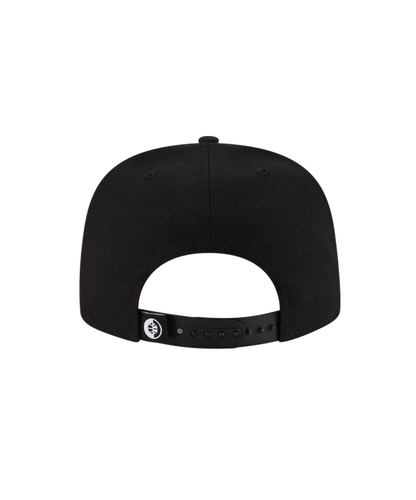 The Court Culture Miami HEAT Snapback by Court Culture is a black polyester A-frame cap with a flat brim and red and yellow embroidered Miami Heat logo on the front, shown on a plain white background.