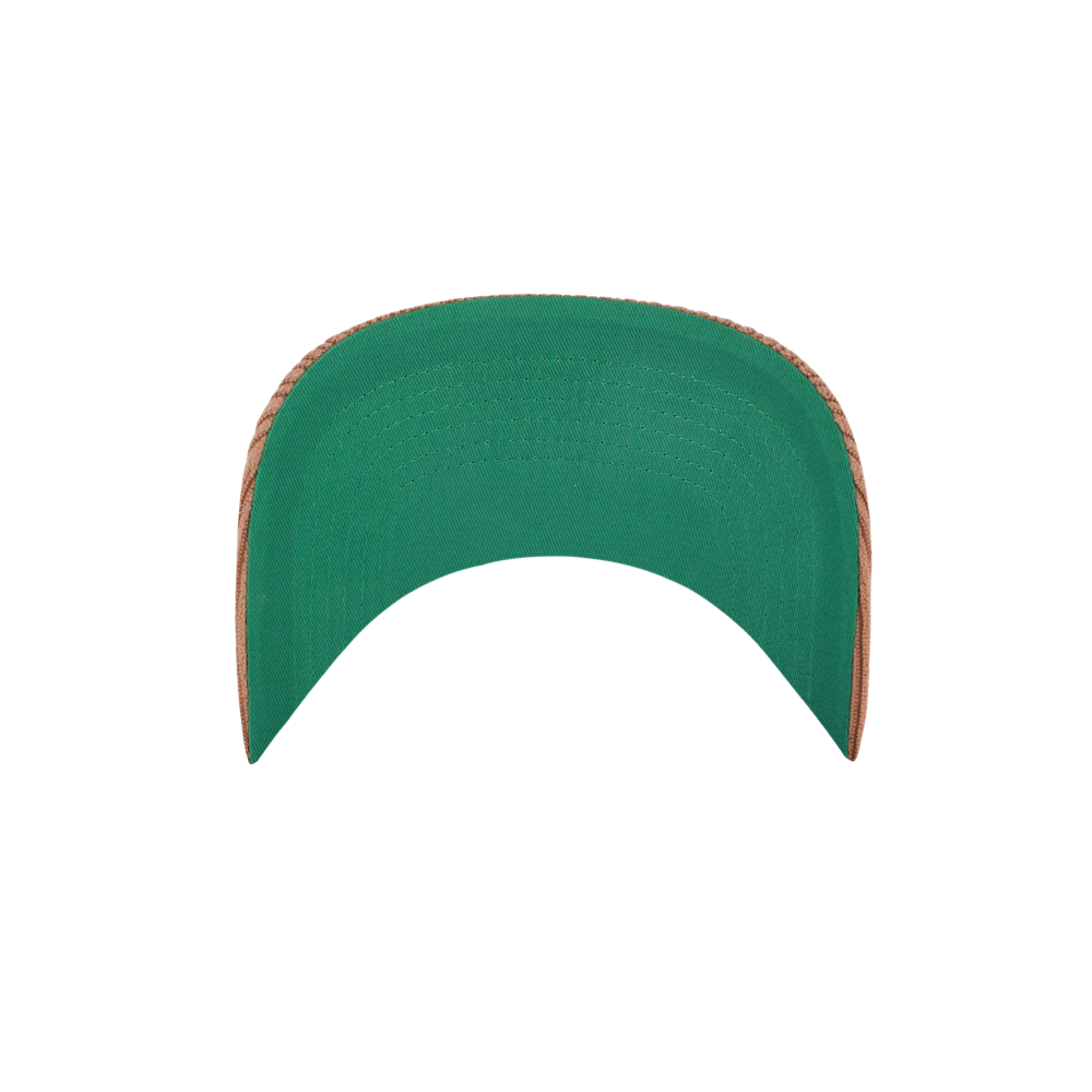 A ’47 Brand Miami HEAT Corduroy Patch Snapback features a green and brown curved brim crafted from durable polyester, viewed from above and isolated on a white background. One size fits most; spot clean only.